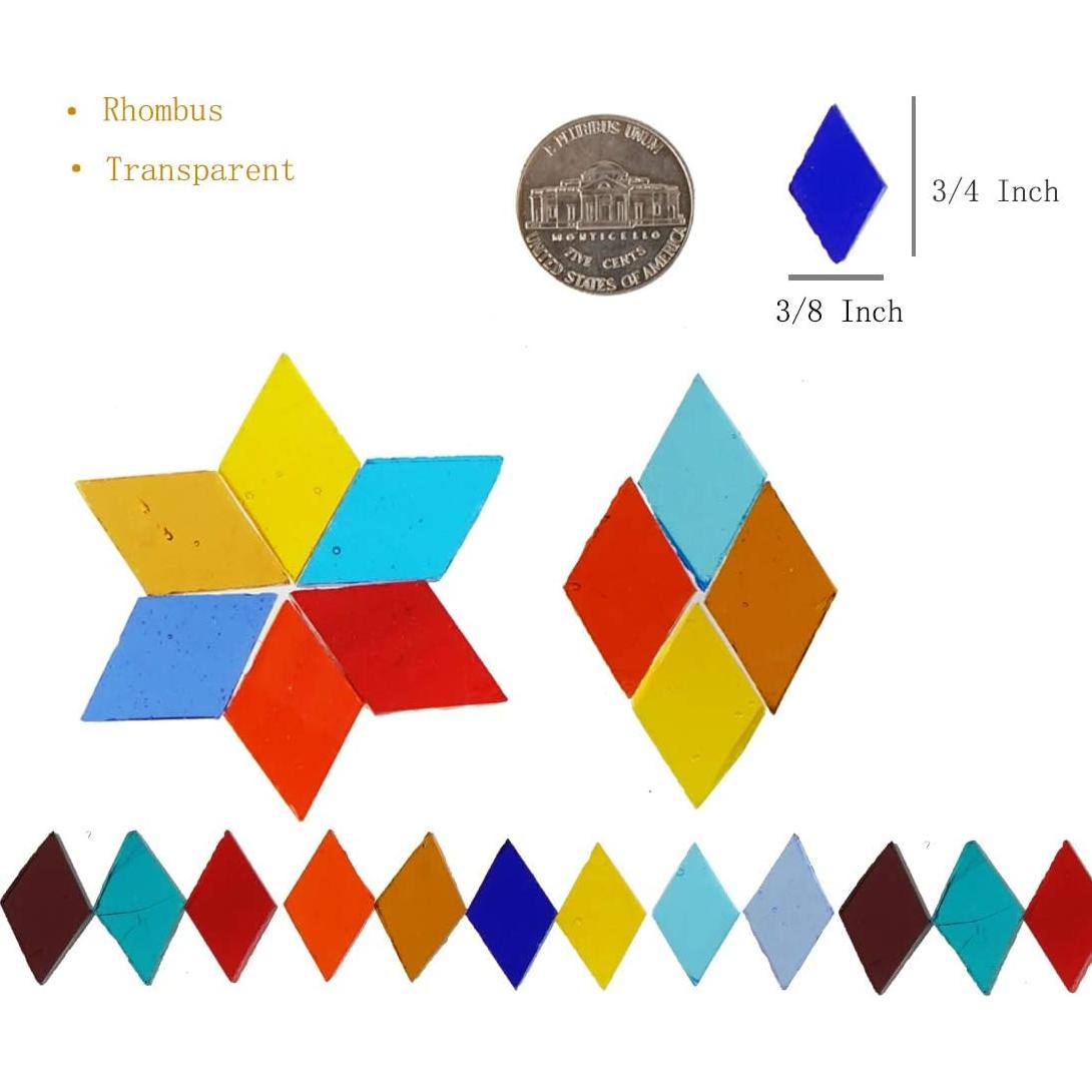 Lanyani 1600 Transparent Cathedral Glass Mosaic Tiles for Arts and Crafts - Mixed Color Stained Glass Pieces, 4 Shapes Mixed