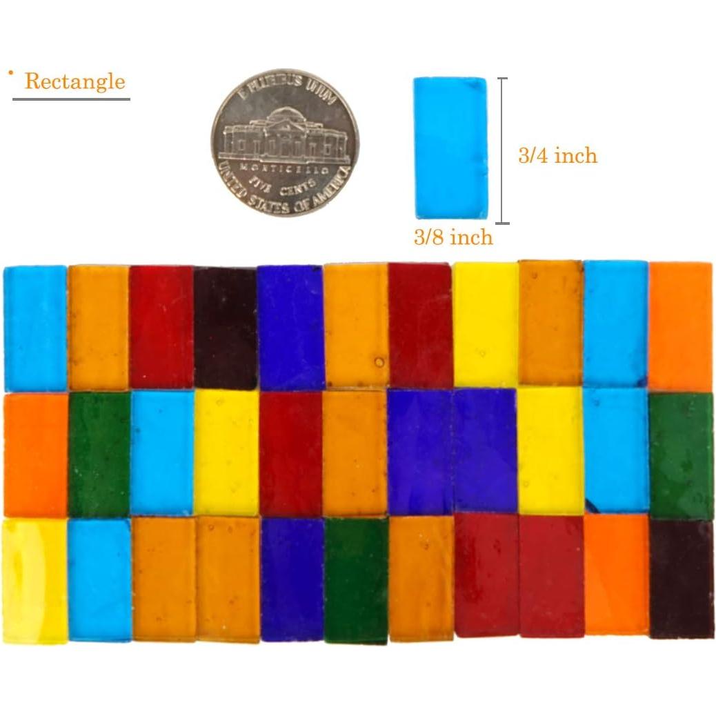 Lanyani 1600 Transparent Cathedral Glass Mosaic Tiles for Arts and Crafts - Mixed Color Stained Glass Pieces, 4 Shapes Mixed