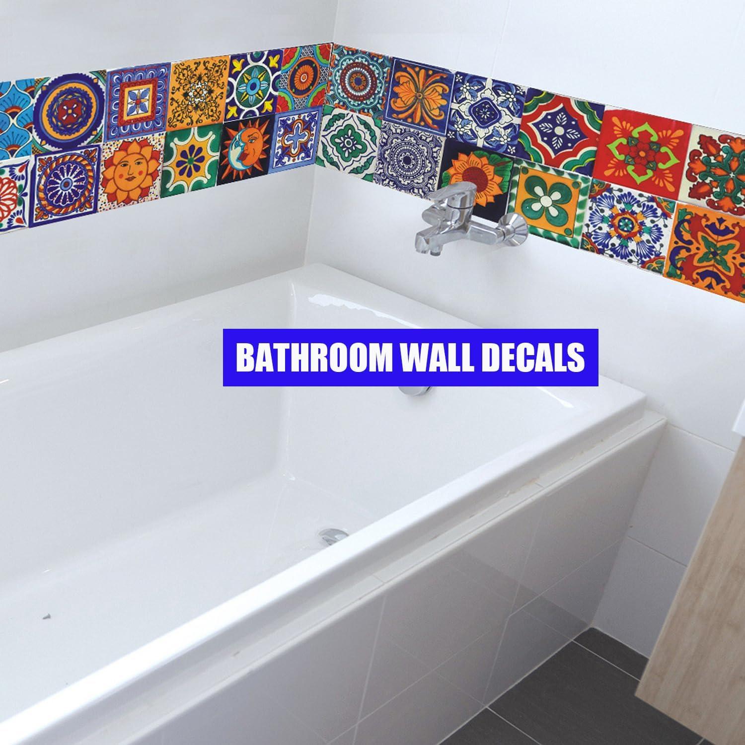 24Pcs Tile Stickers 5.9x5.9 Inch Bohemian Style Peel and Stick Tile Stickers Detachable DIY Wall Decals, Wallpaper for Kitchen Bathroom Backsplash Wall Furniture Staircase (6x6in)
