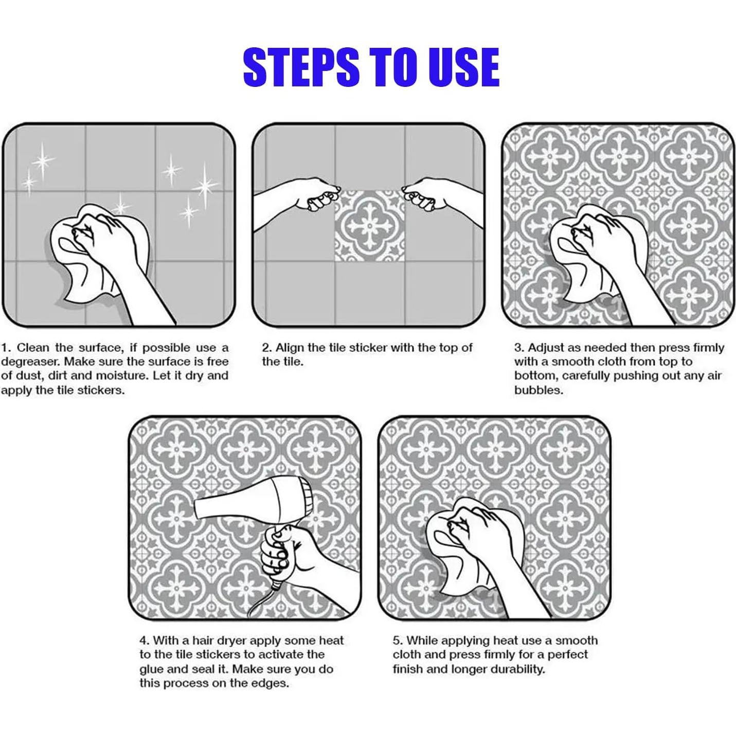 24Pcs Tile Stickers 5.9x5.9 Inch Bohemian Style Peel and Stick Tile Stickers Detachable DIY Wall Decals, Wallpaper for Kitchen Bathroom Backsplash Wall Furniture Staircase (6x6in)