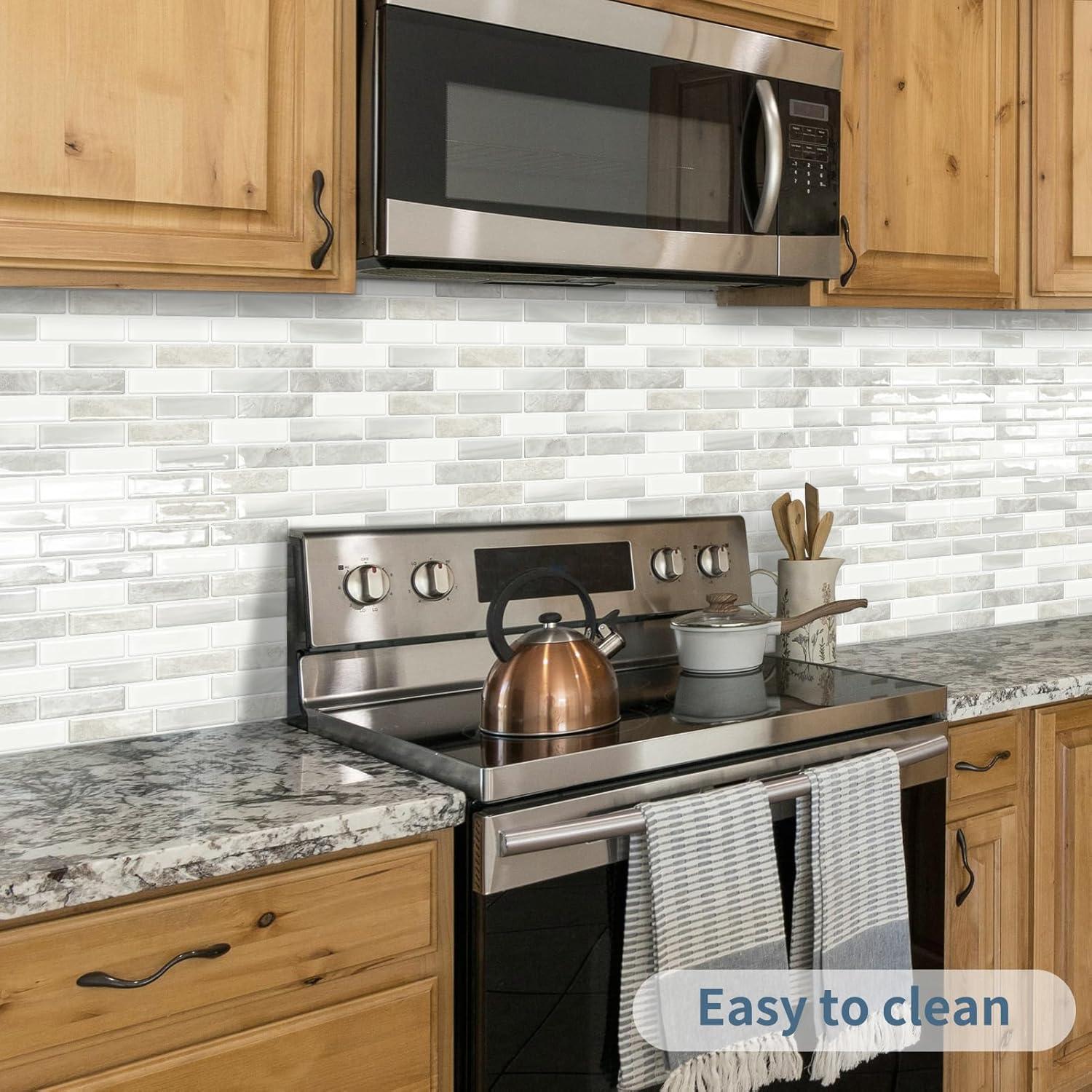 Fondo de cocina autoadhesivo DEWOO 3D mármol beige 10 hojas