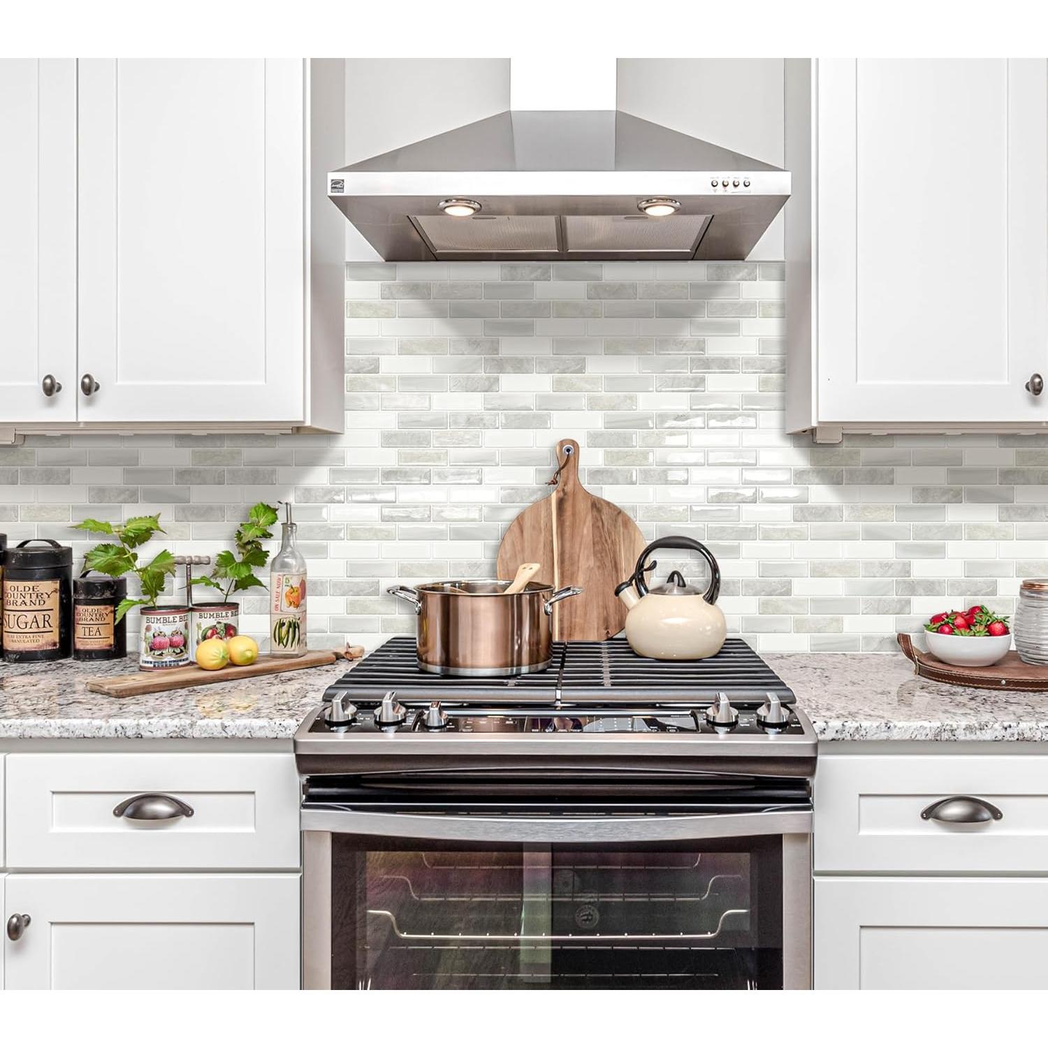 Fondo de cocina autoadhesivo DEWOO 3D mármol beige 10 hojas