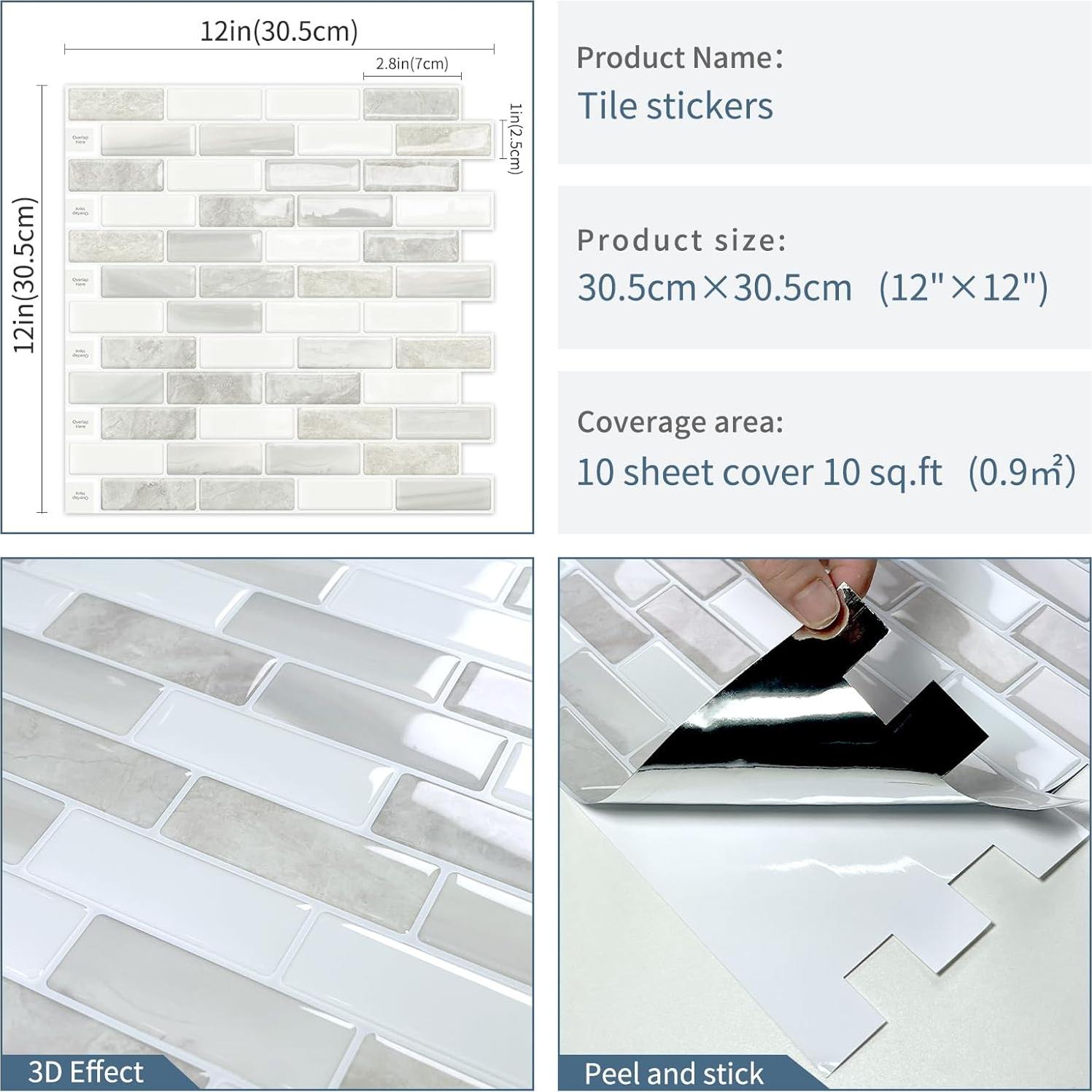 Fondo de cocina autoadhesivo DEWOO 3D mármol beige 10 hojas