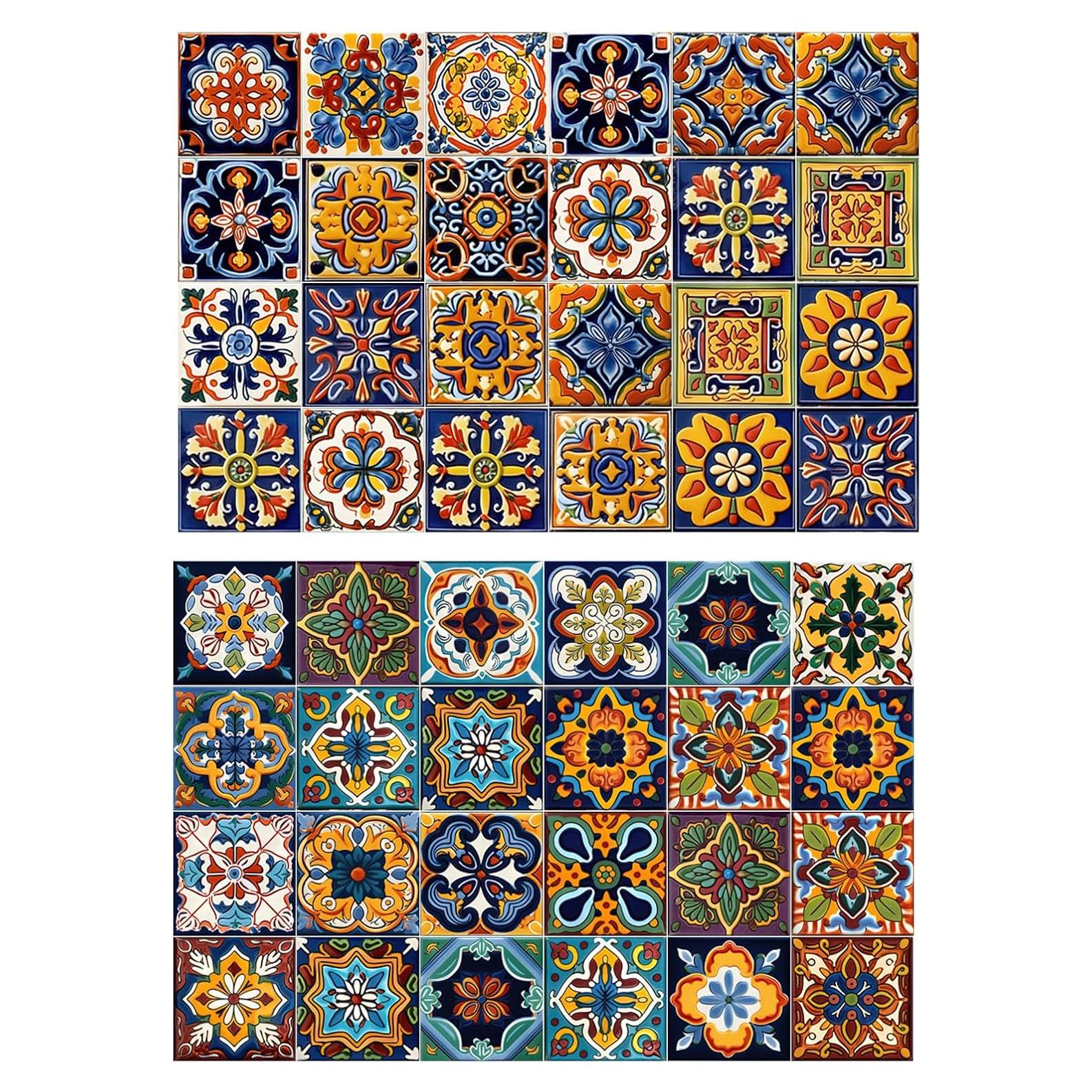 48 Calcomanías de Azulejo ShioShin 10x10cm Boho Retro