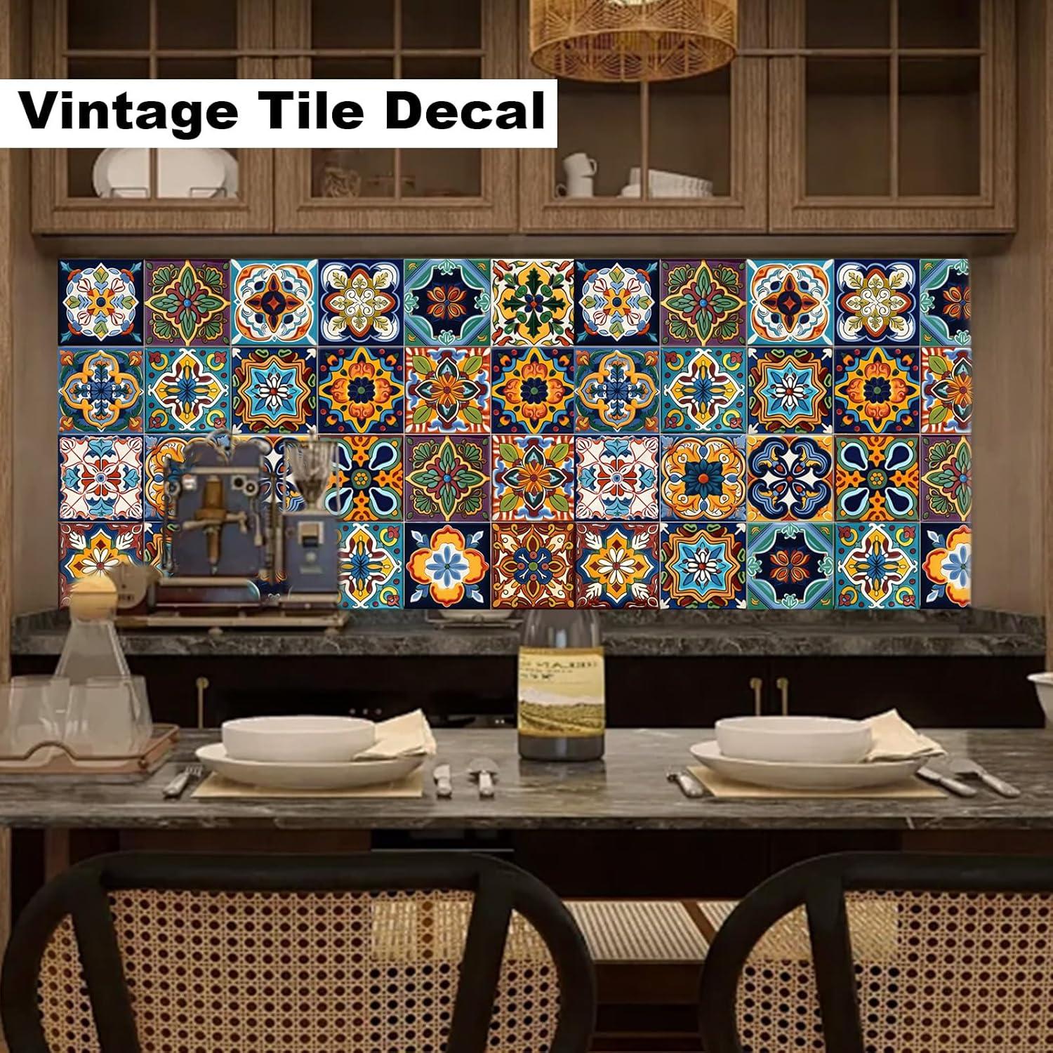 48 Calcomanías de Azulejo ShioShin 10x10cm Boho Retro