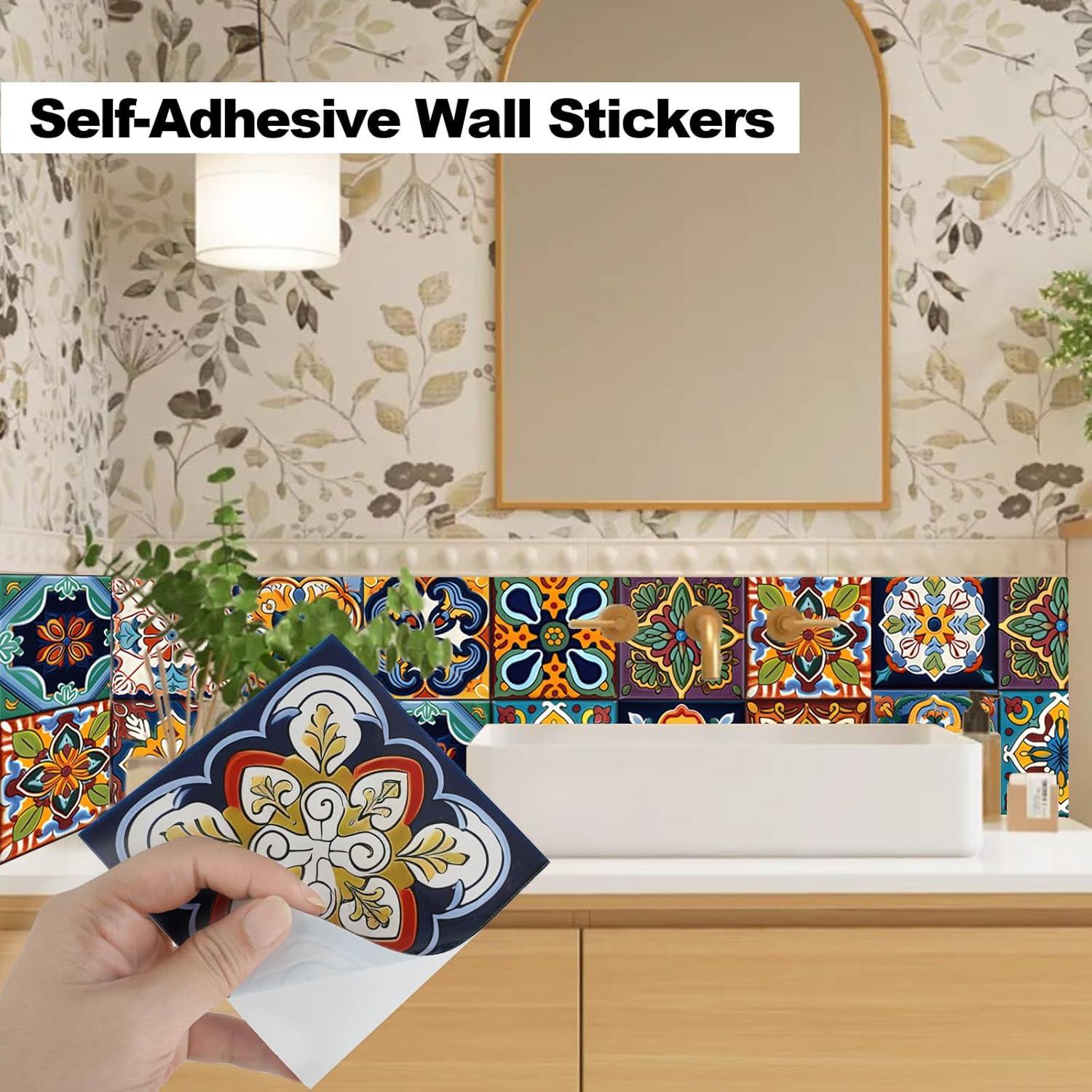 48 Calcomanías de Azulejo ShioShin 10x10cm Boho Retro