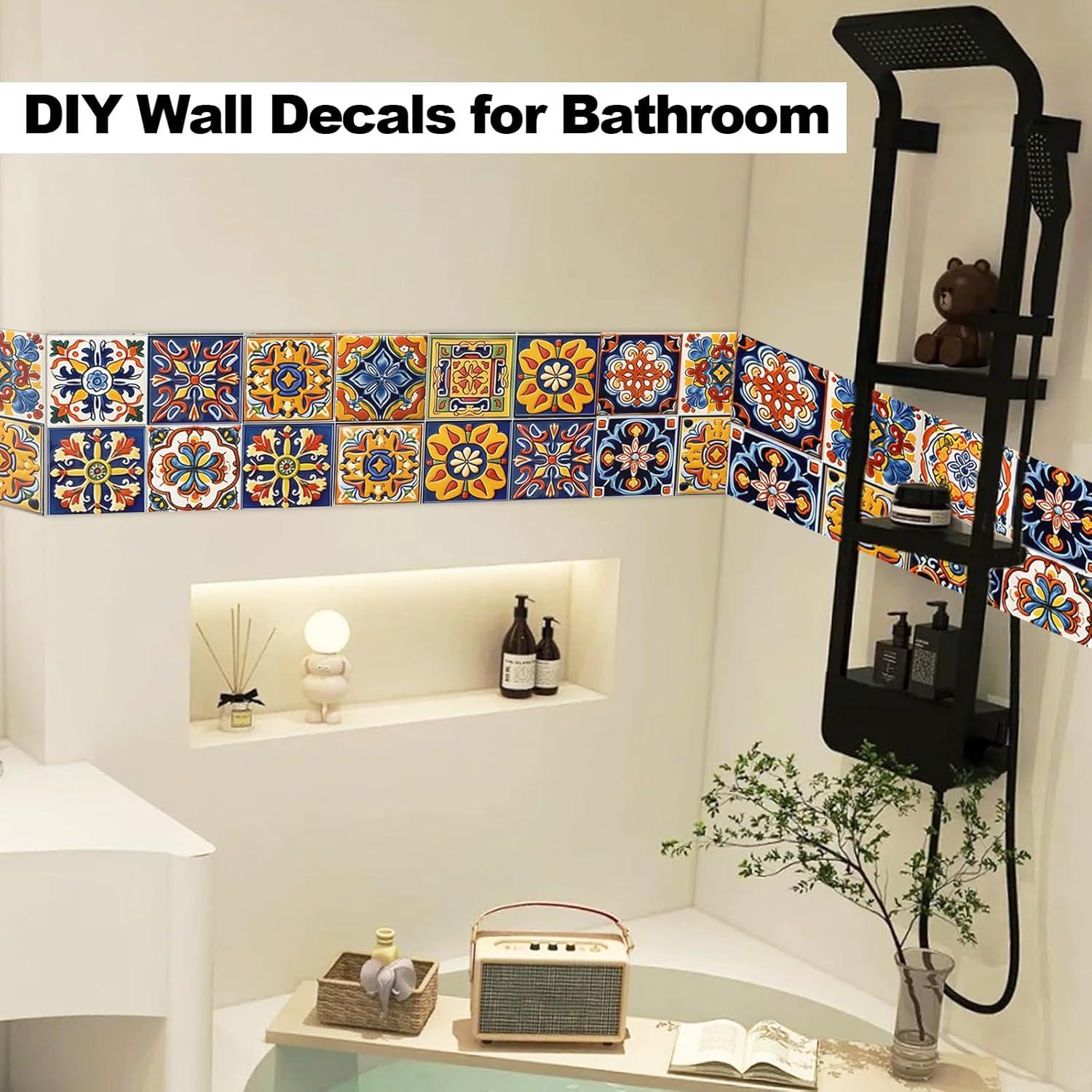 48 Calcomanías de Azulejo ShioShin 10x10cm Boho Retro