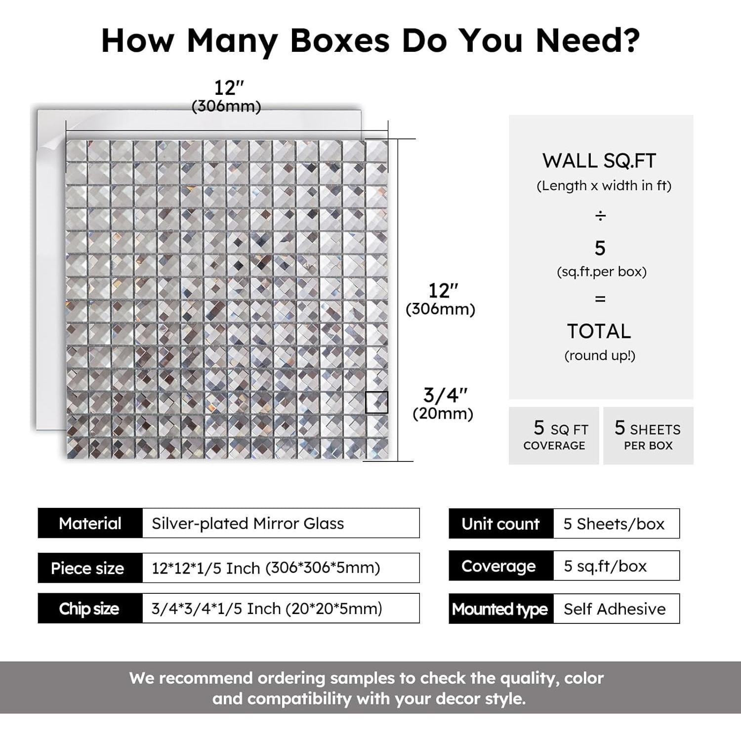 Azulejo de Espejo Autoadhesivo Diflart 5 Hojas 20x20 mm