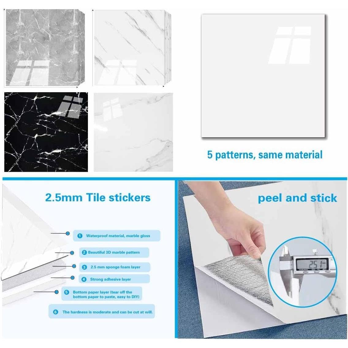 Azulejo de Pared Autoadhesivo SHOWCOLOUR 30.48x30.48cm Mármol Blanco