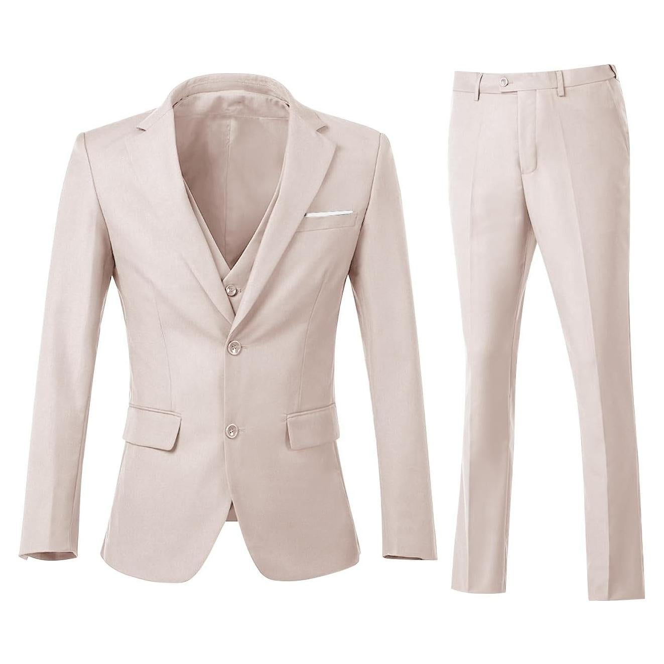 Conjunto de traje slim fit 3 piezas para hombres - Beige