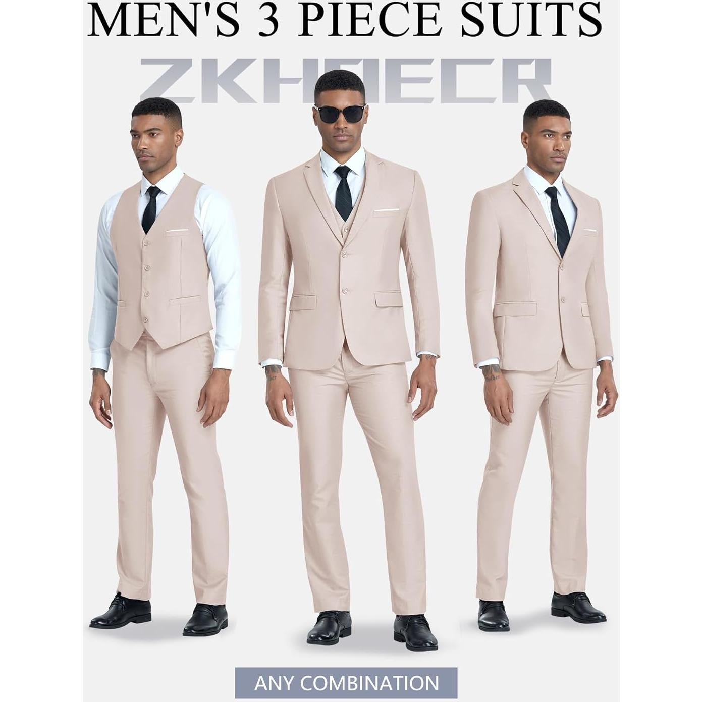 Conjunto de traje slim fit 3 piezas para hombres - Beige