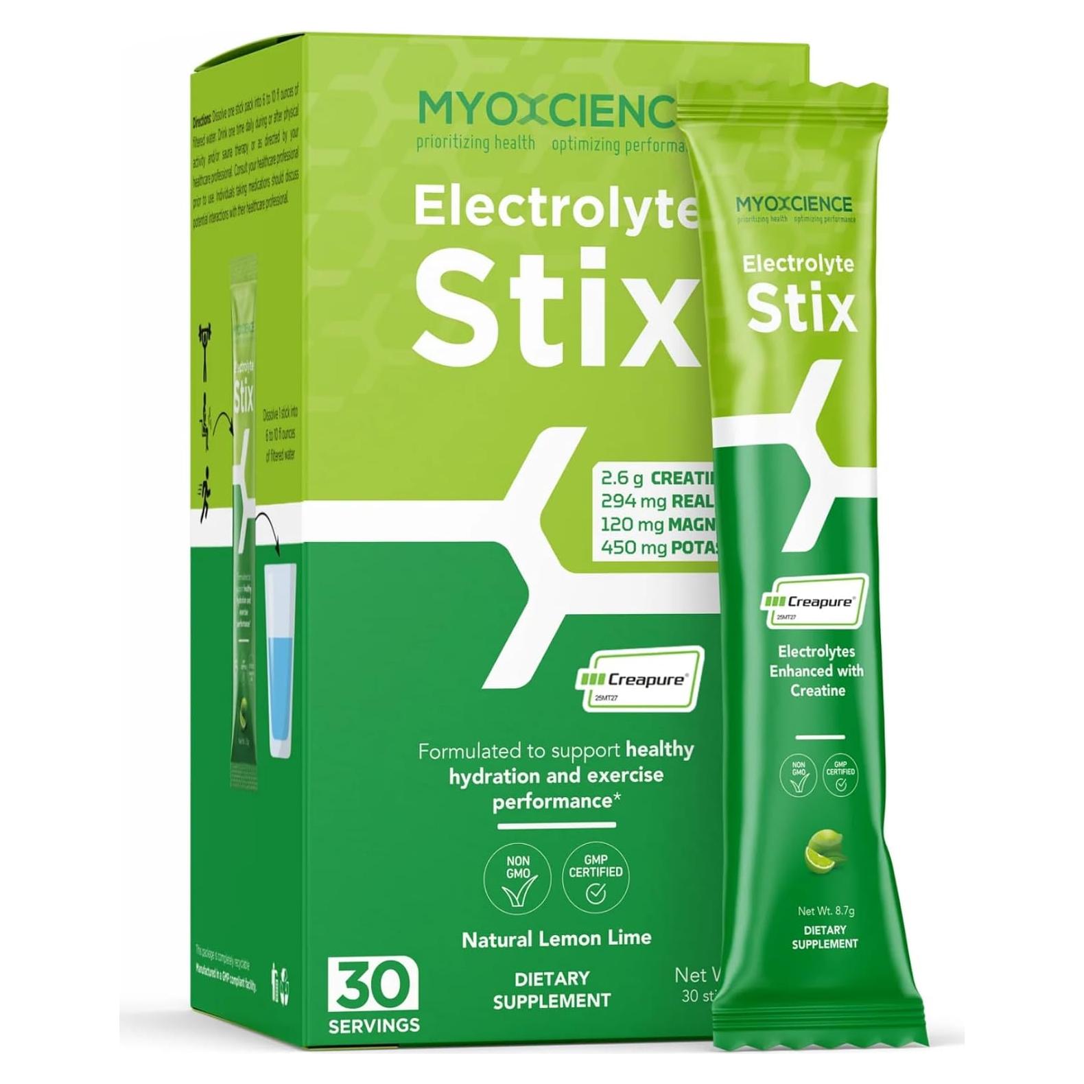 MYOXCIENCE Electrolyte STIX 30 ct - Polvo de Electrolitos Limón Lima