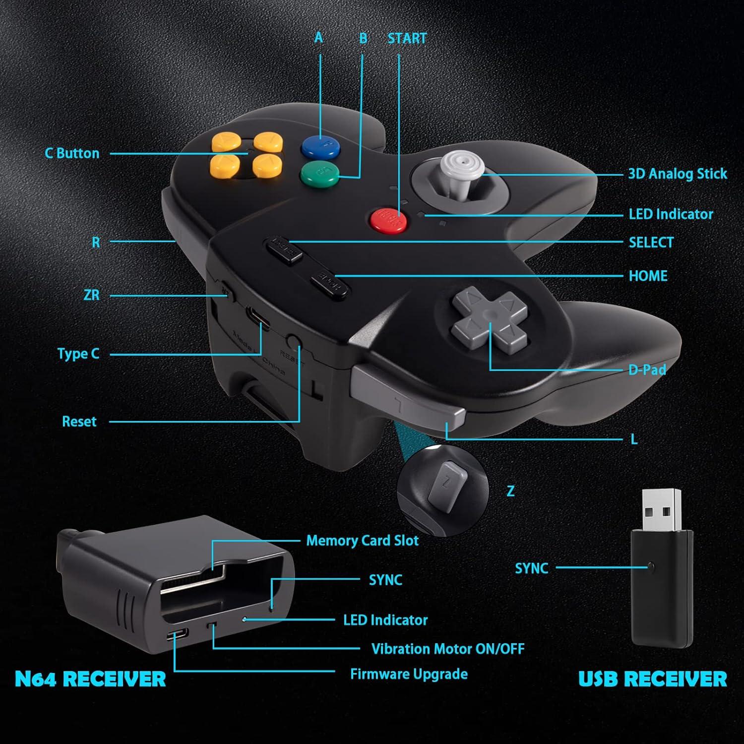 Controlador Inalámbrico N64 SAFFUN USB Recargable Negro