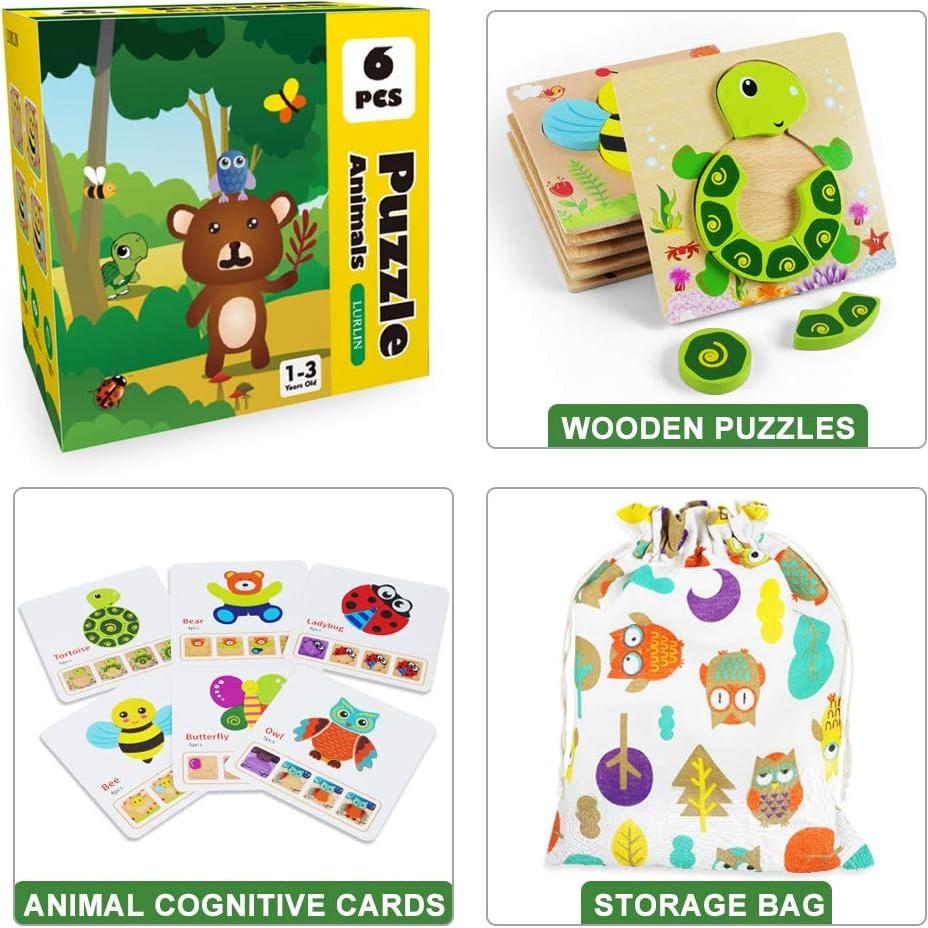 Rompecabezas de Madera LURLIN para Niños 1-3 Años - Animales