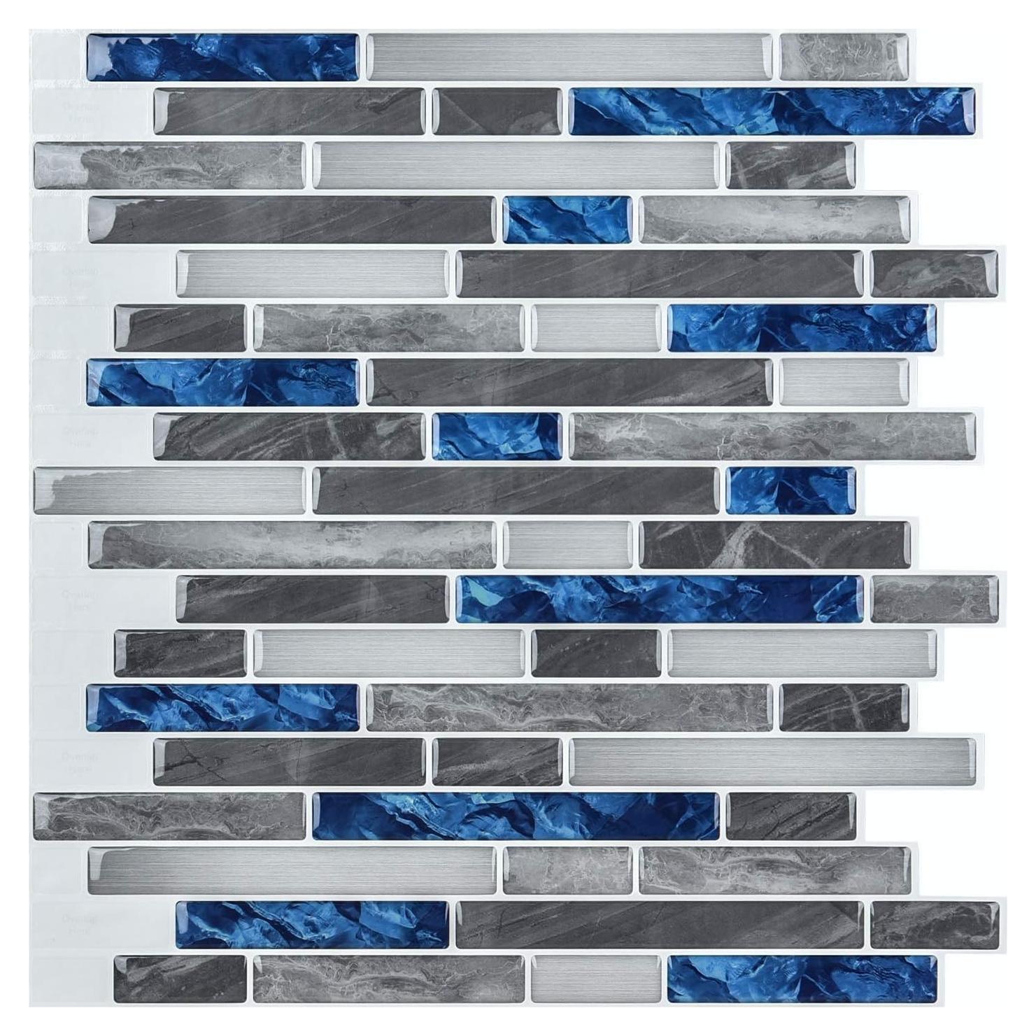 Art3d Peel and Stick Brick Kitchen Backsplash Self-Adhesive Wall Tile Stone Design, 10 Sheets 30x30cm Blue Marble