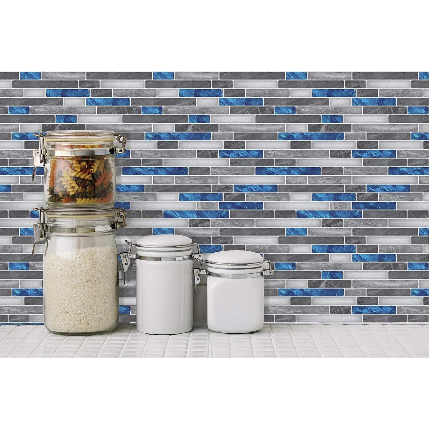 Art3d Peel and Stick Brick Kitchen Backsplash Self-Adhesive Wall Tile Stone Design, 10 Sheets 30x30cm Blue Marble