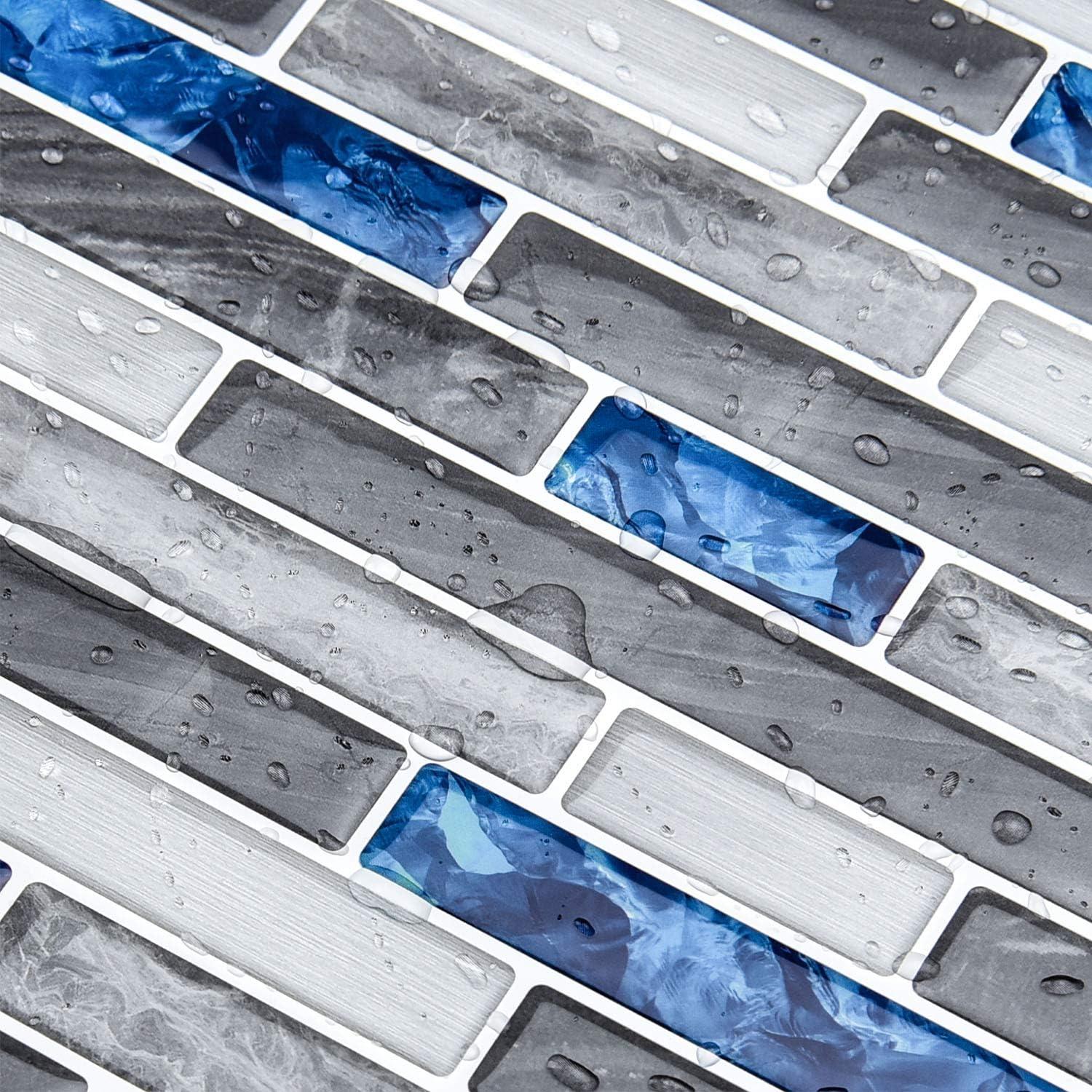 Art3d Peel and Stick Brick Kitchen Backsplash Self-Adhesive Wall Tile Stone Design, 10 Sheets 30x30cm Blue Marble