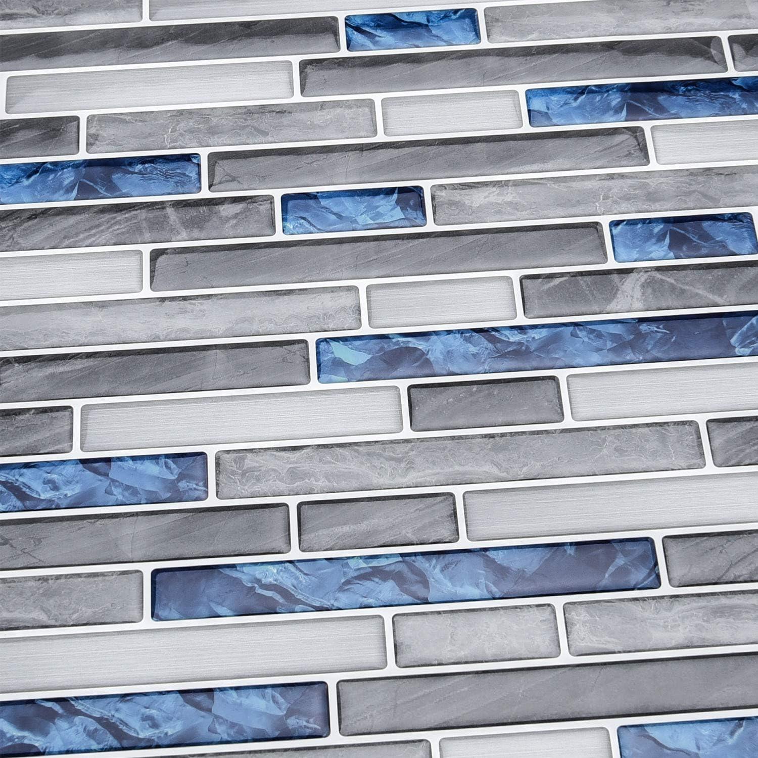 Art3d Peel and Stick Brick Kitchen Backsplash Self-Adhesive Wall Tile Stone Design, 10 Sheets 30x30cm Blue Marble