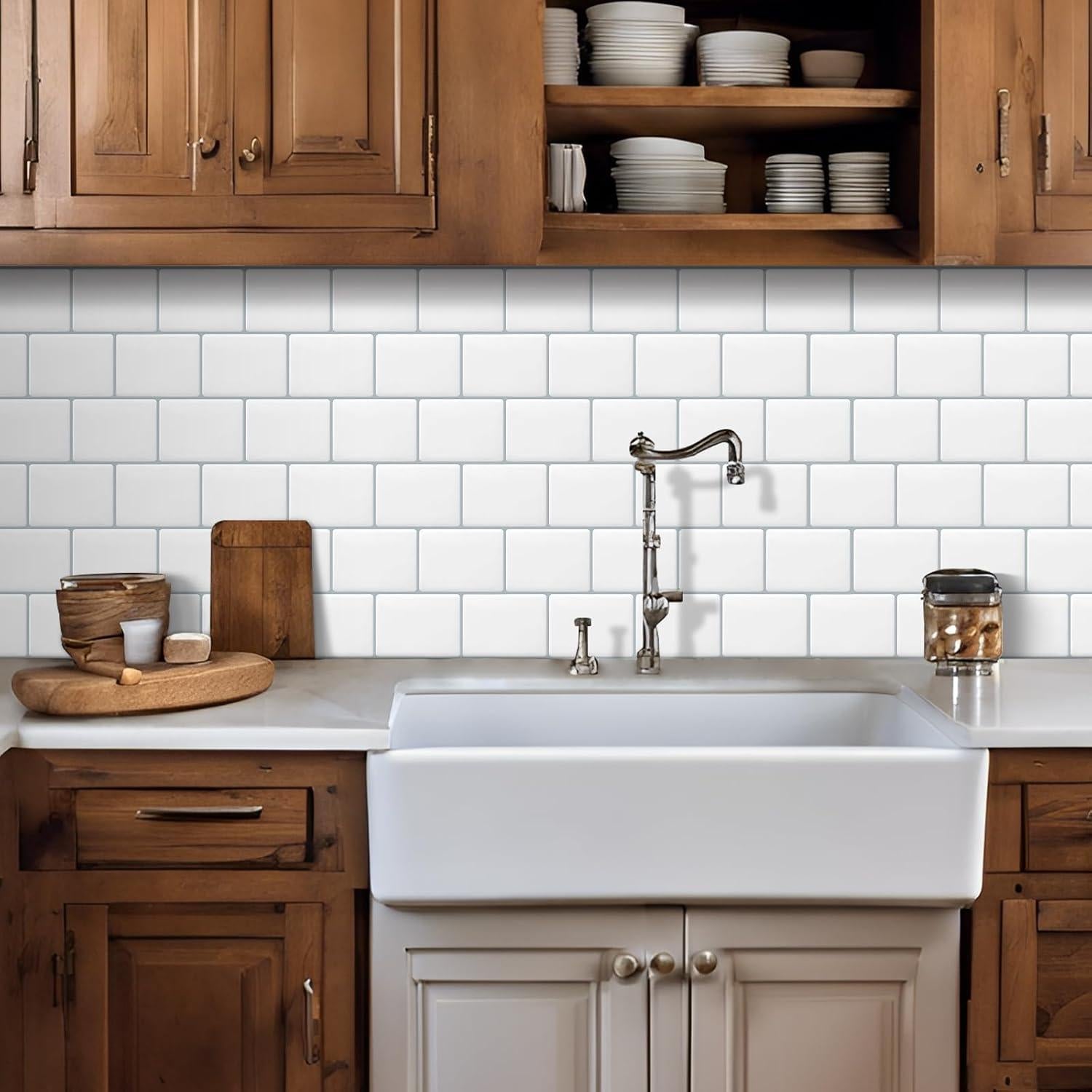 White Peel and Stick Subway Tile Backsplash Self Adhesive Brick Sticky Stickers for Kitchen Bathroom Wall, (10-Sheet,12"×12")