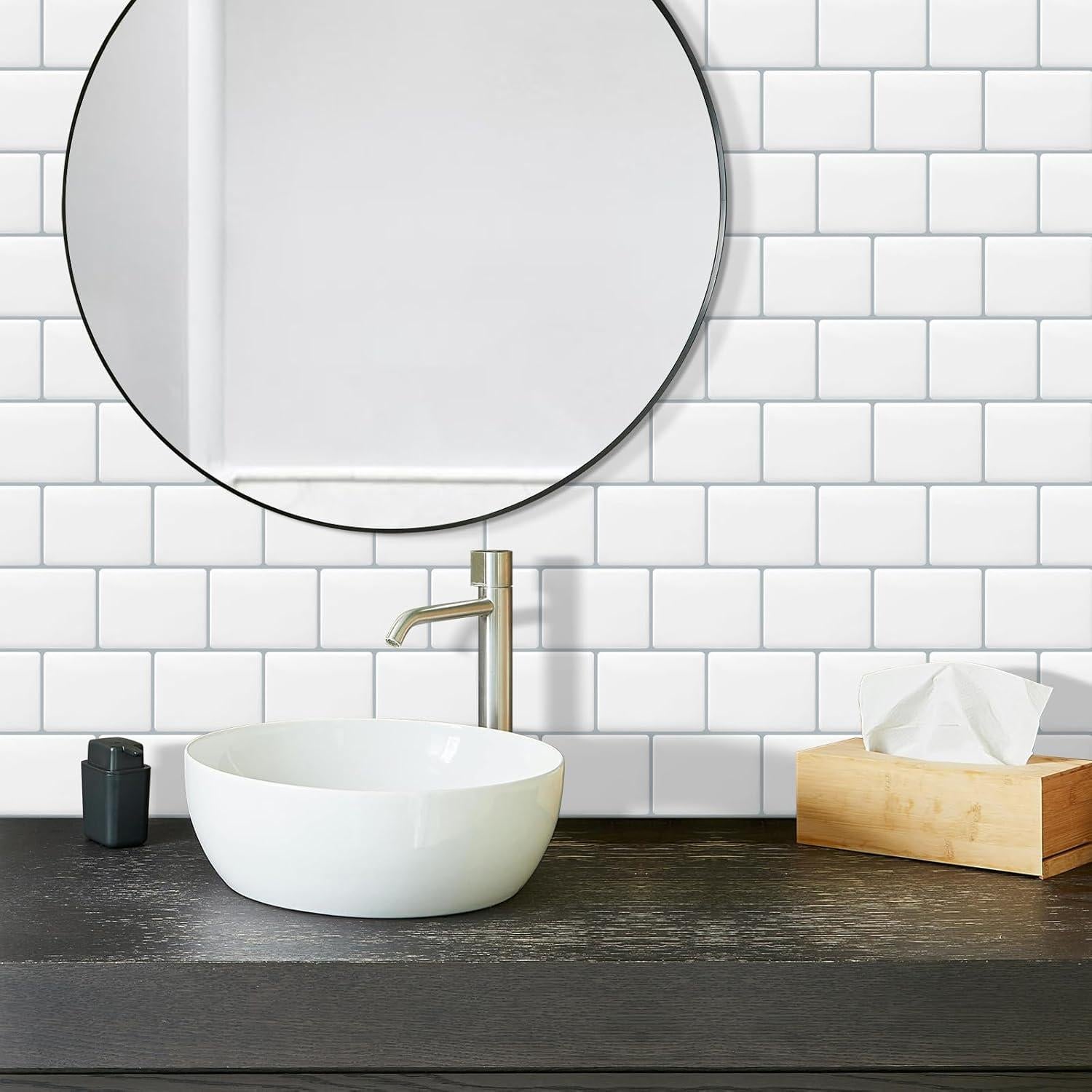 White Peel and Stick Subway Tile Backsplash Self Adhesive Brick Sticky Stickers for Kitchen Bathroom Wall, (10-Sheet,12"×12")