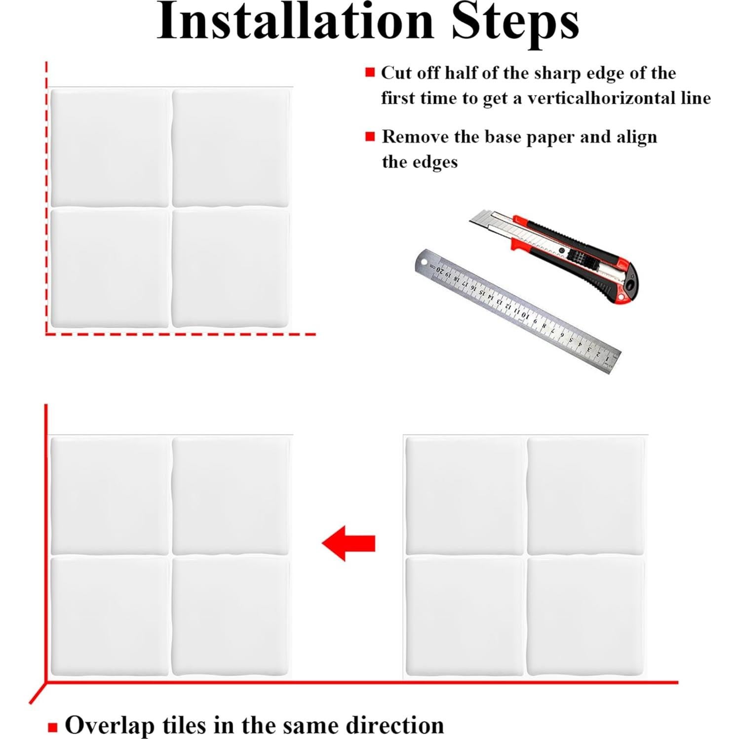 Paquete de 10 Azulejos Autoadhesivos AOFEGRLT 23x23 cm Blancos