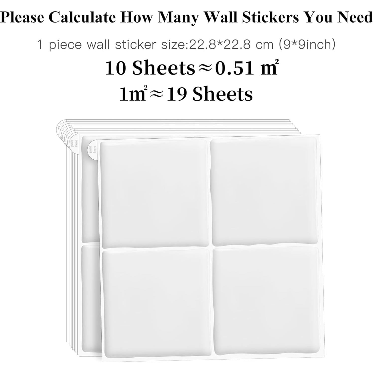 Paquete de 10 Azulejos Autoadhesivos AOFEGRLT 23x23 cm Blancos