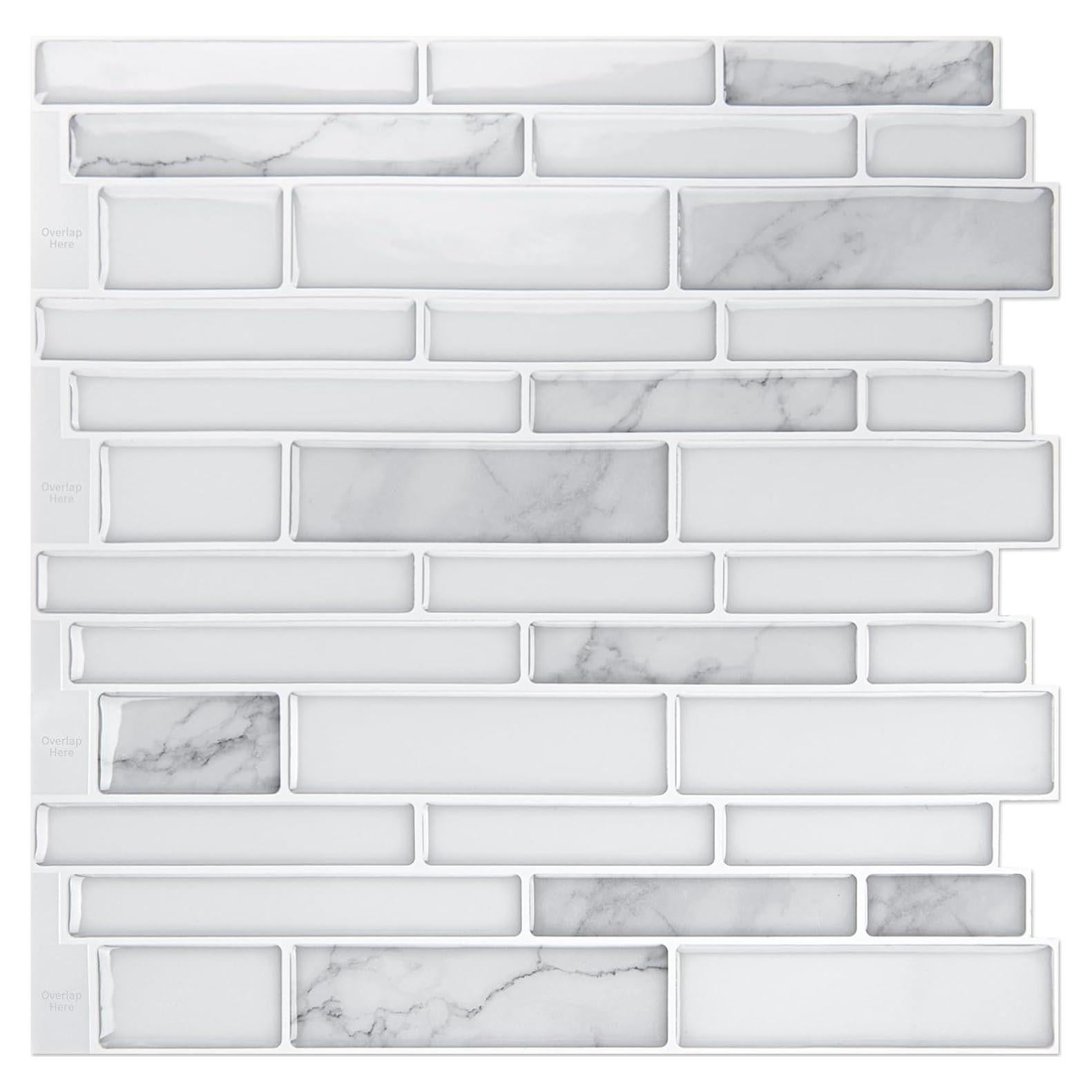 Azulejos Autoadhesivos Art3d 10 Hojas Mármol Blanco 30.48cm