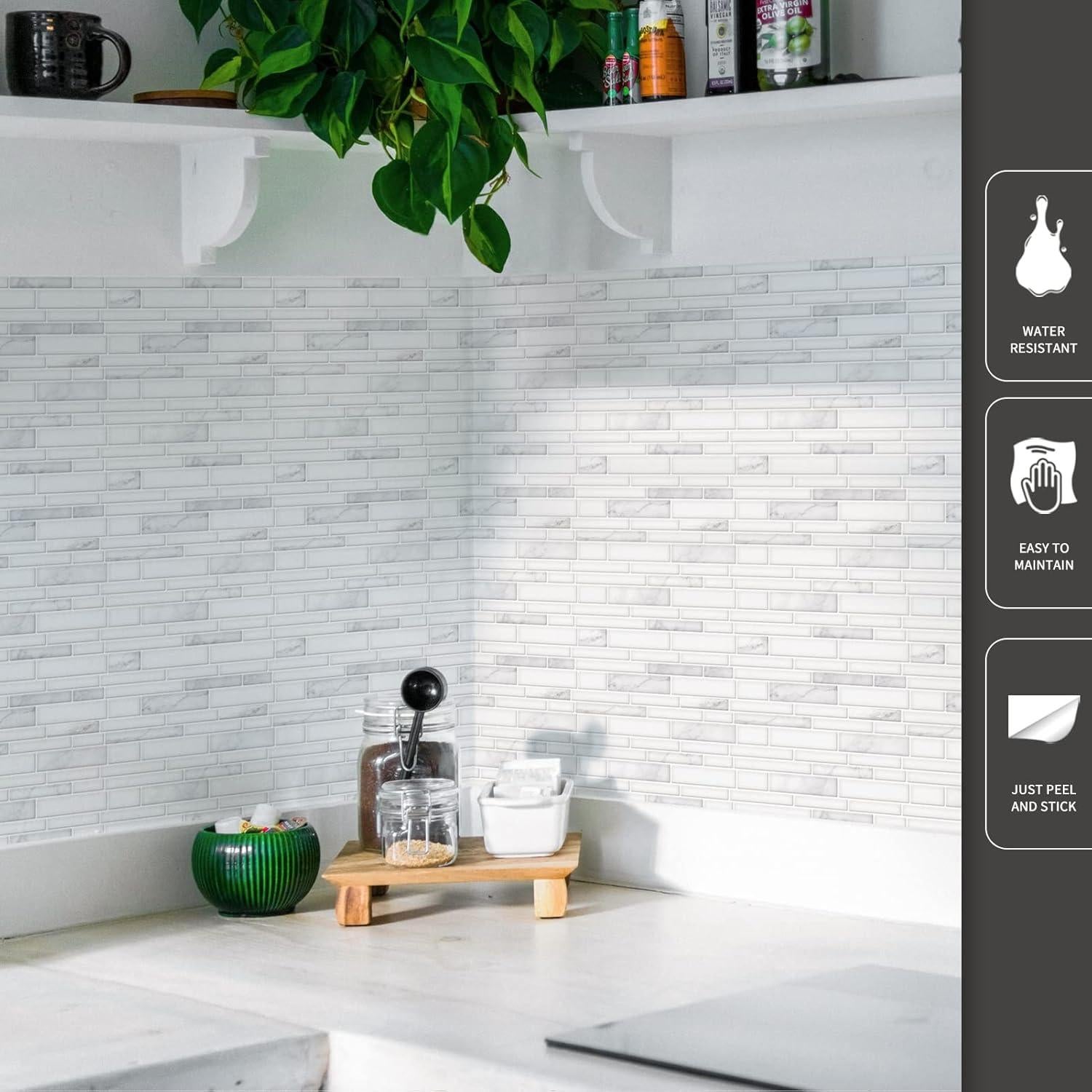 Azulejos Autoadhesivos Art3d 10 Hojas Mármol Blanco 30.48cm