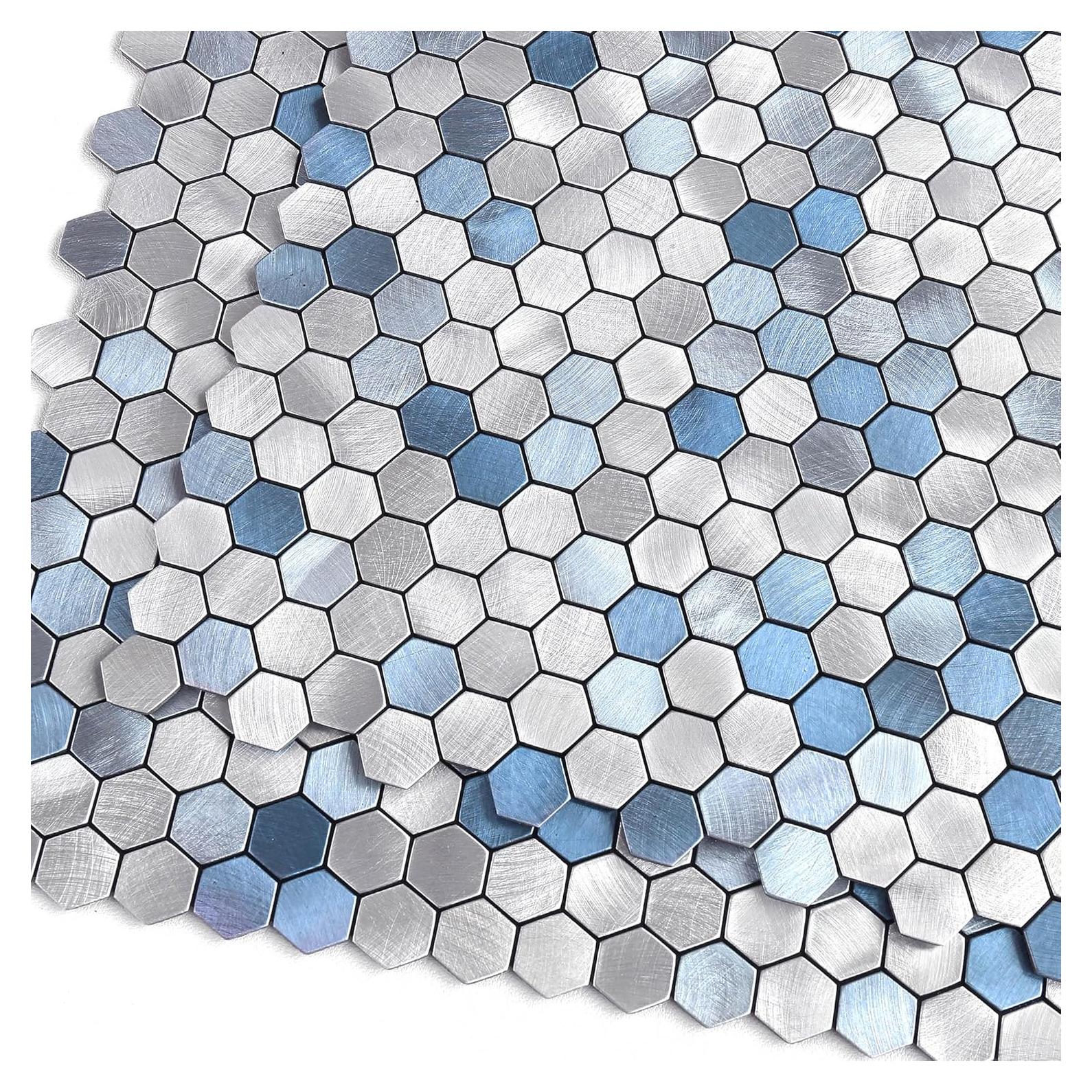 Azulejos Autoadhesivos Hexagonales BeNice 10PCS Azul Metal