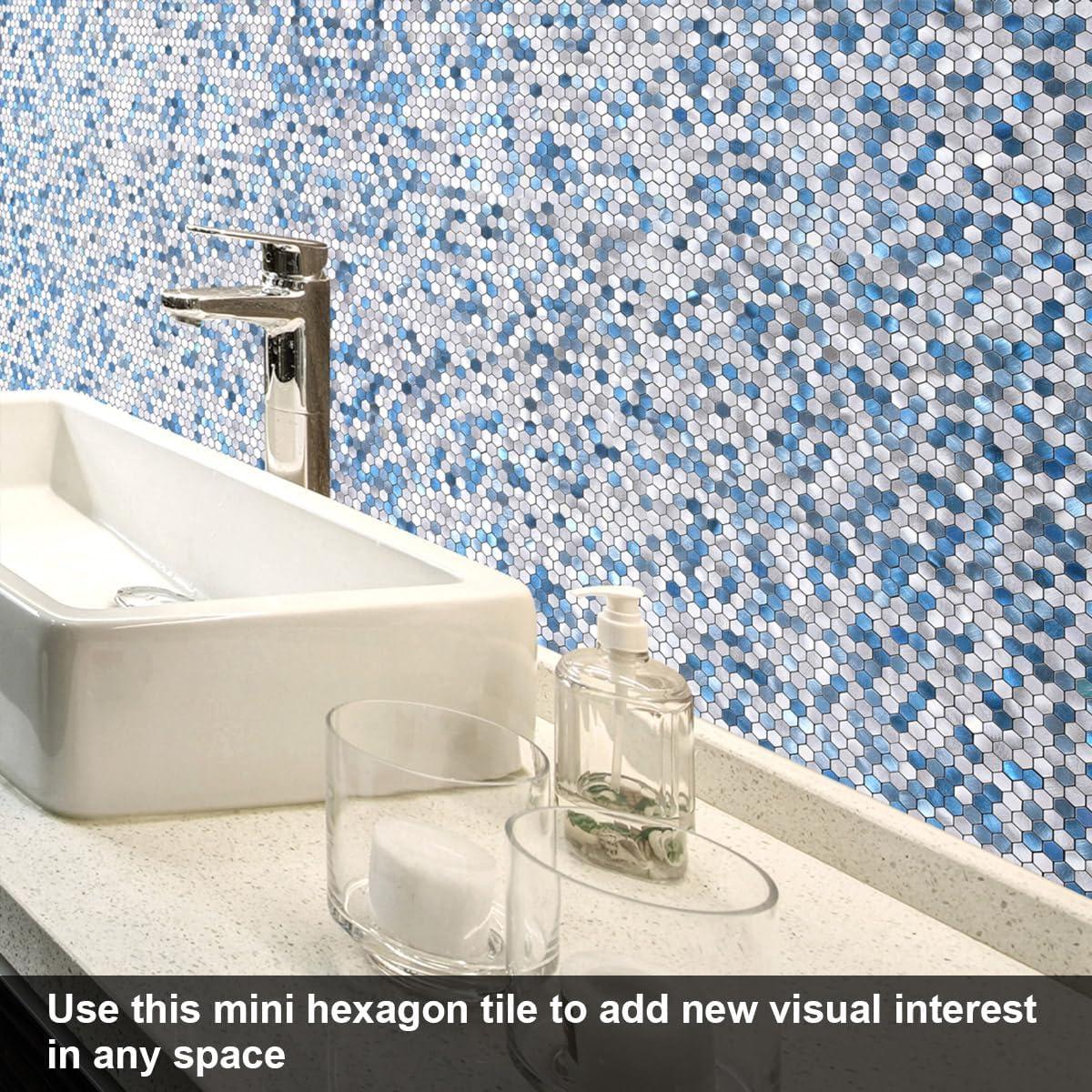 Azulejos Autoadhesivos Hexagonales BeNice 10PCS Azul Metal