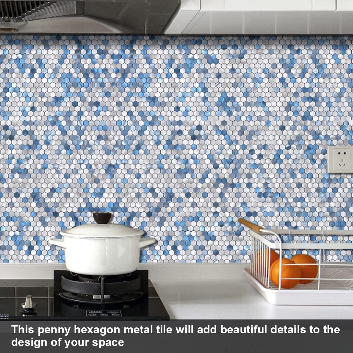 Azulejos Autoadhesivos Hexagonales BeNice 10PCS Azul Metal