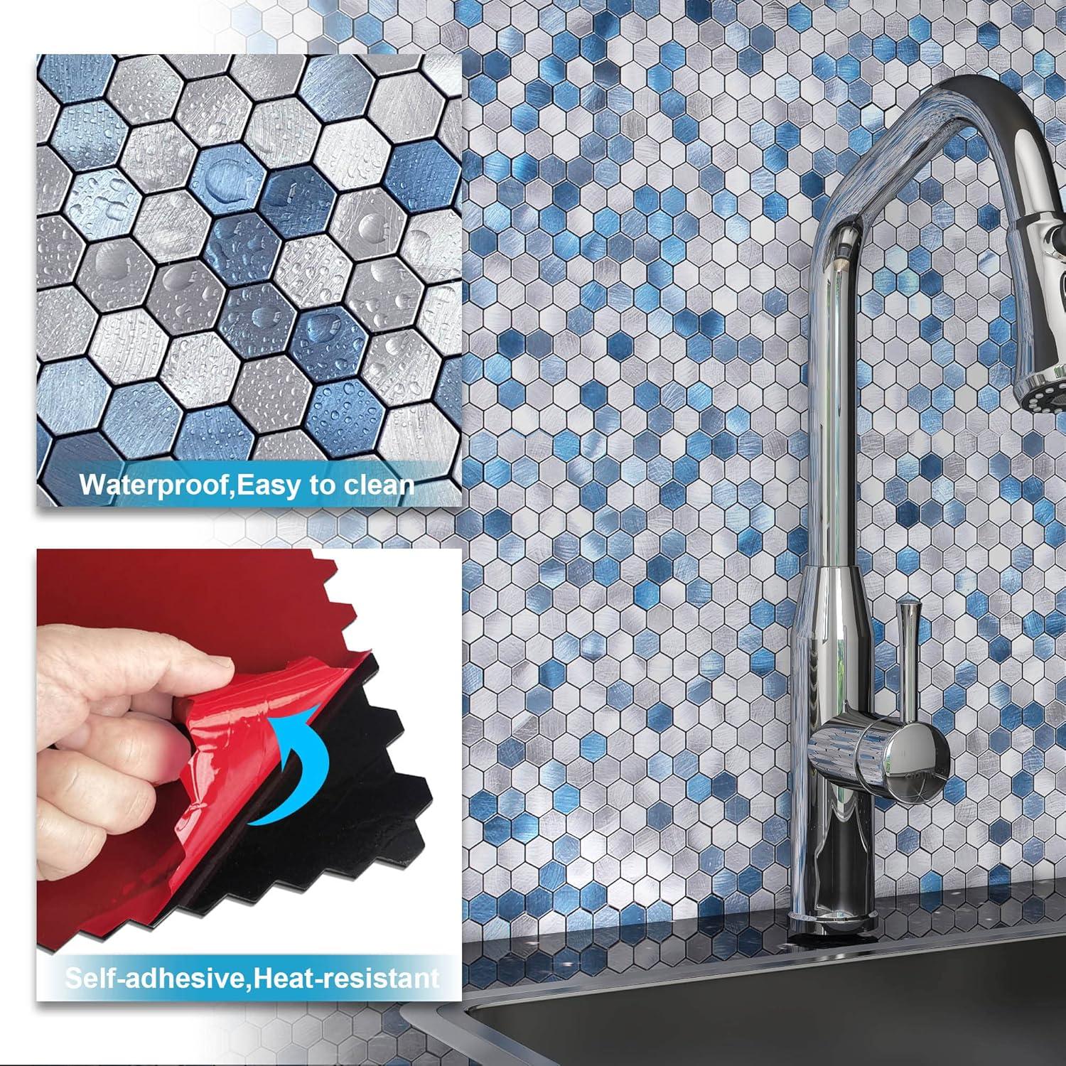 Azulejos Autoadhesivos Hexagonales BeNice 10PCS Azul Metal