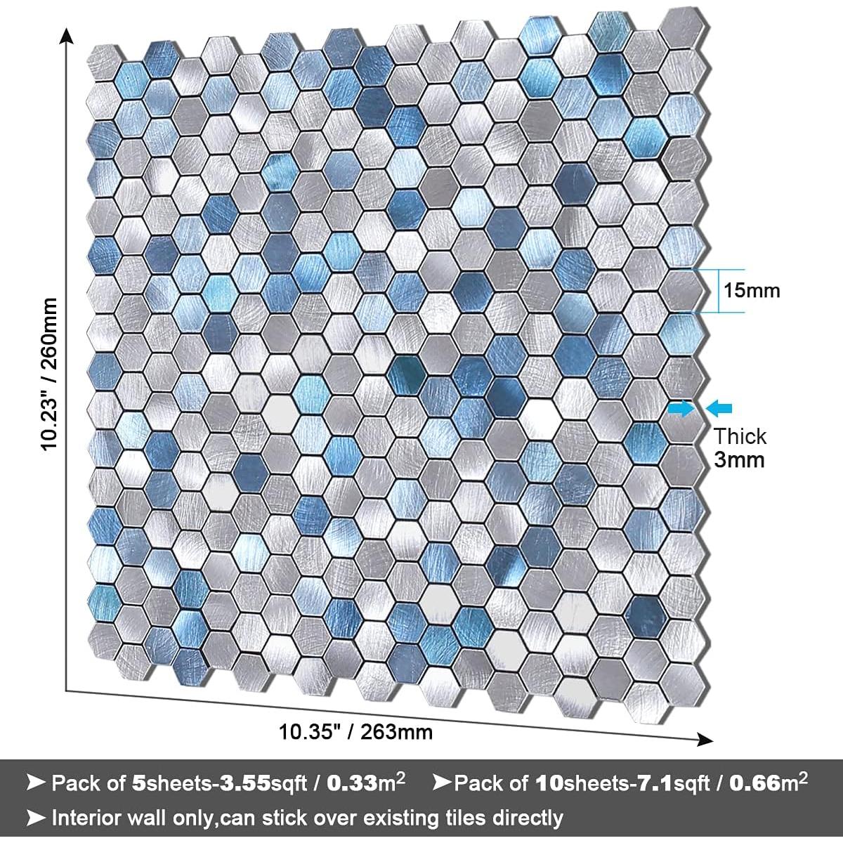 Azulejos Autoadhesivos Hexagonales BeNice 10PCS Azul Metal