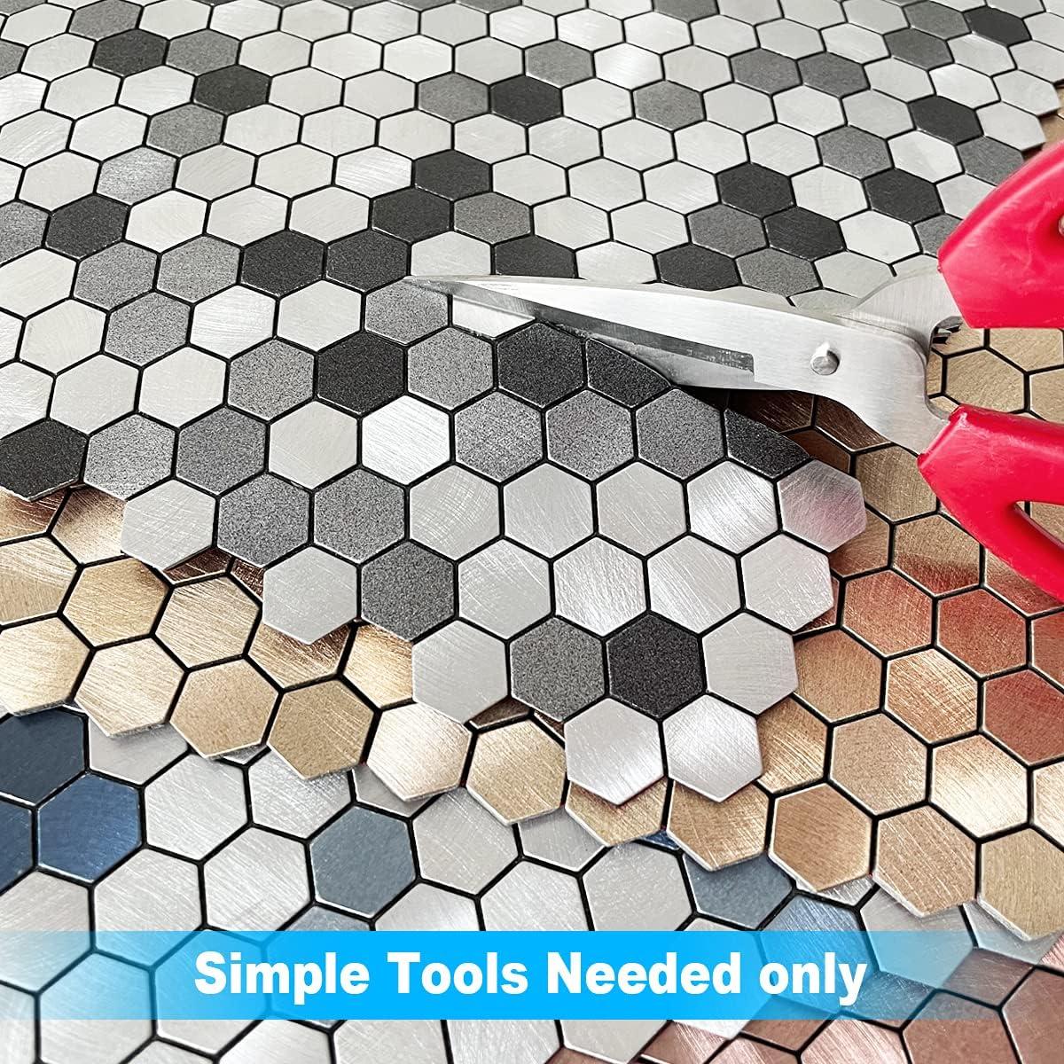 Azulejos Autoadhesivos Hexagonales BeNice 10PCS Azul Metal