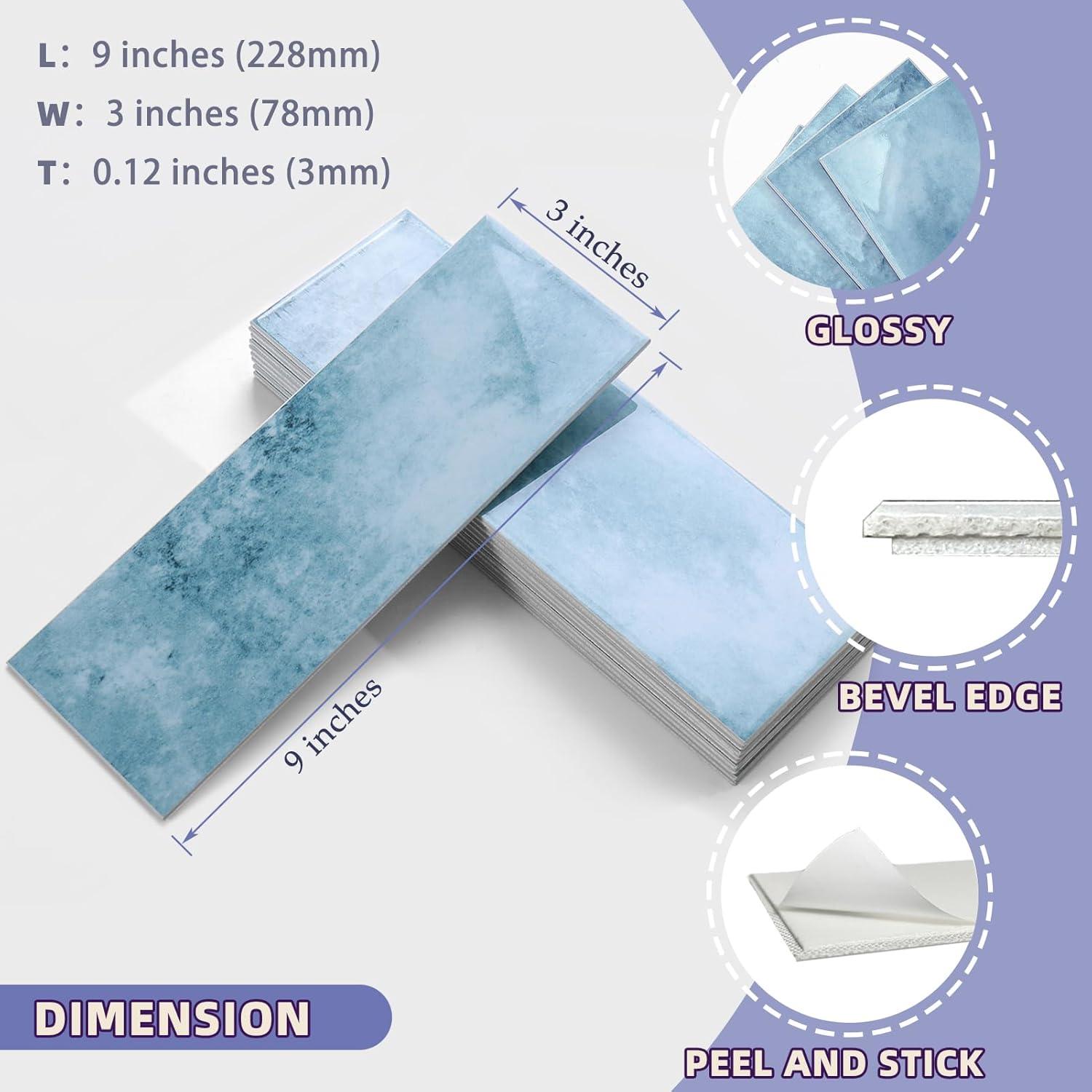 30 Azulejos Autoadhesivos ROOMOSA Azul 7.62x22.86 cm para Cocina