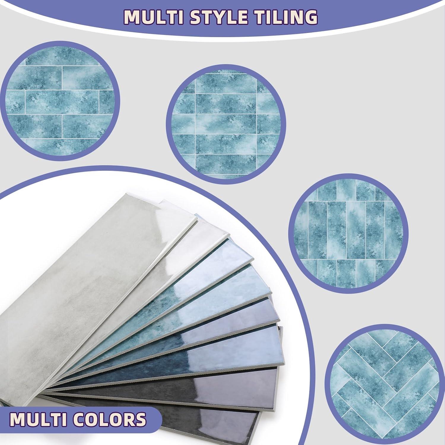 30 Azulejos Autoadhesivos ROOMOSA Azul 7.62x22.86 cm para Cocina