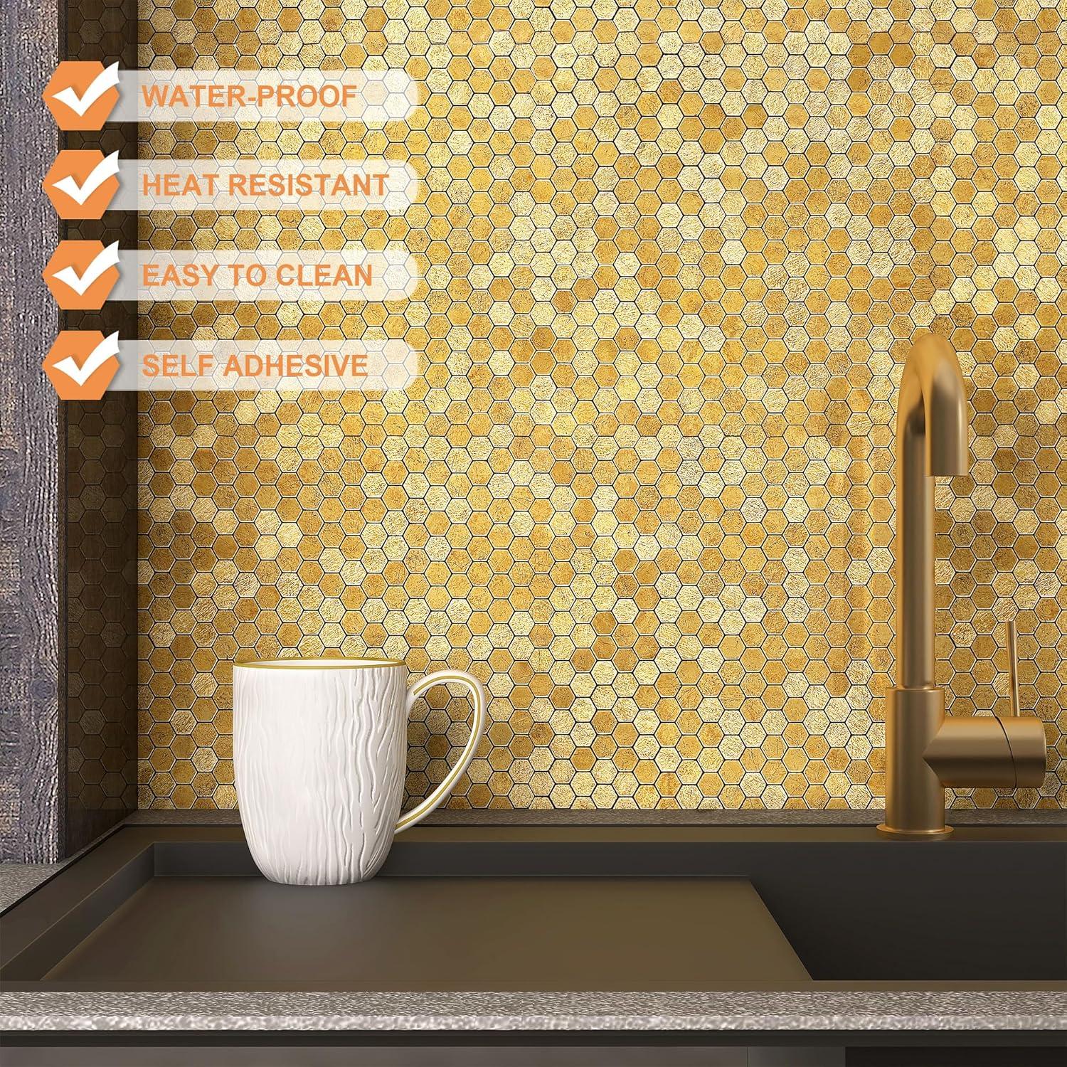 Azulejos Autoadhesivos VAOVI Gold Hexagonales 10 Hojas 3mm