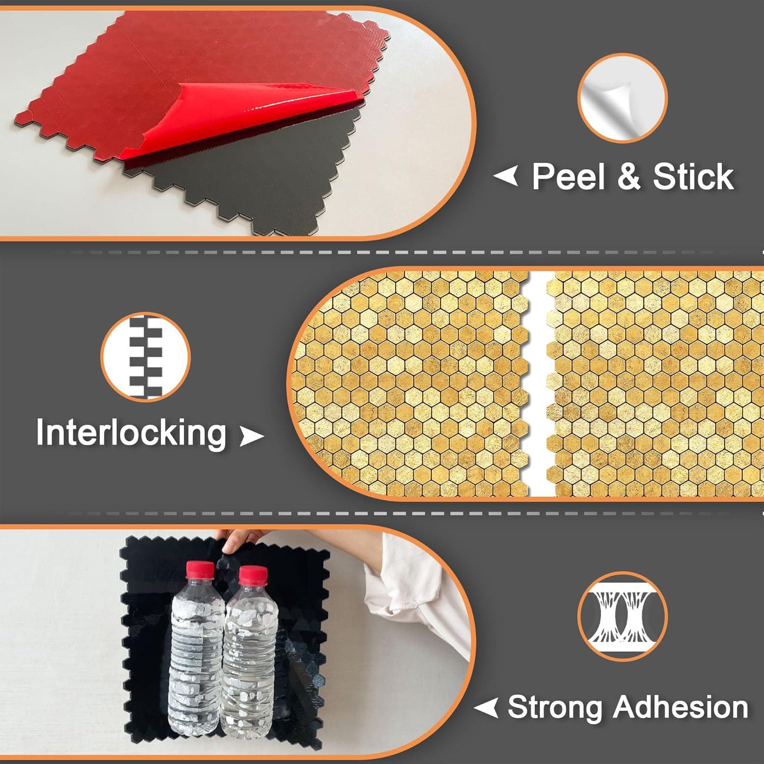 Azulejos Autoadhesivos VAOVI Gold Hexagonales 10 Hojas 3mm