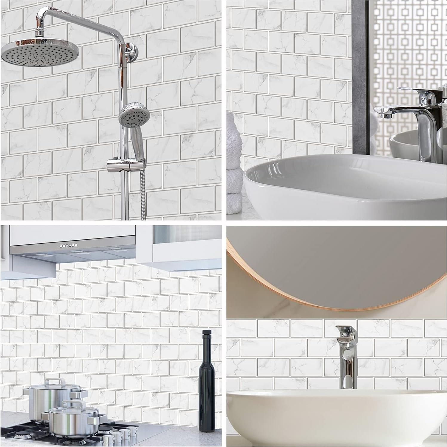 URCOLOR 10 Hojas Azulejos Autoadhesivos Mármol Blanco 30.48cm