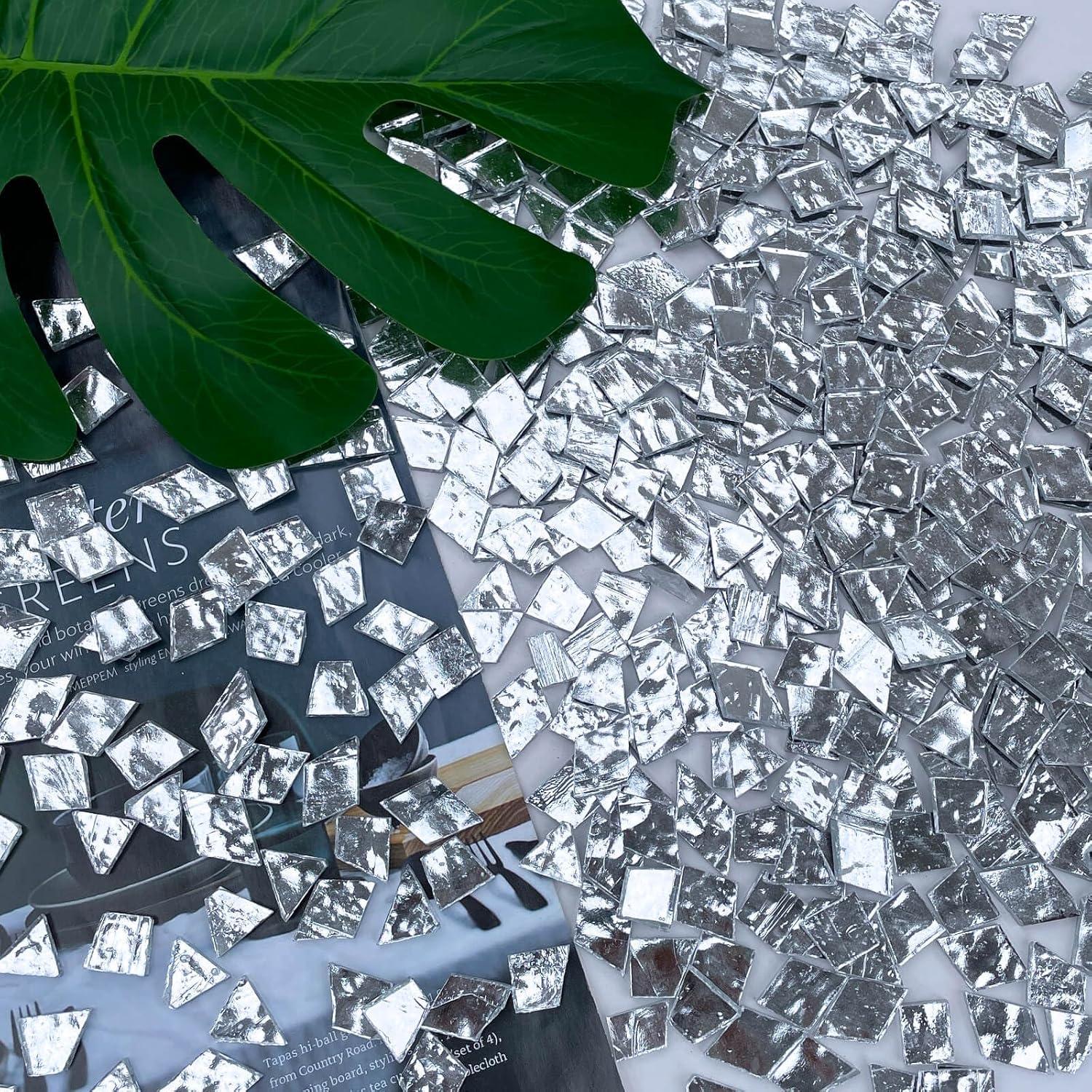 Azulejos de Mosaico de Vidrio Irregular LITMIND 500g Plateado