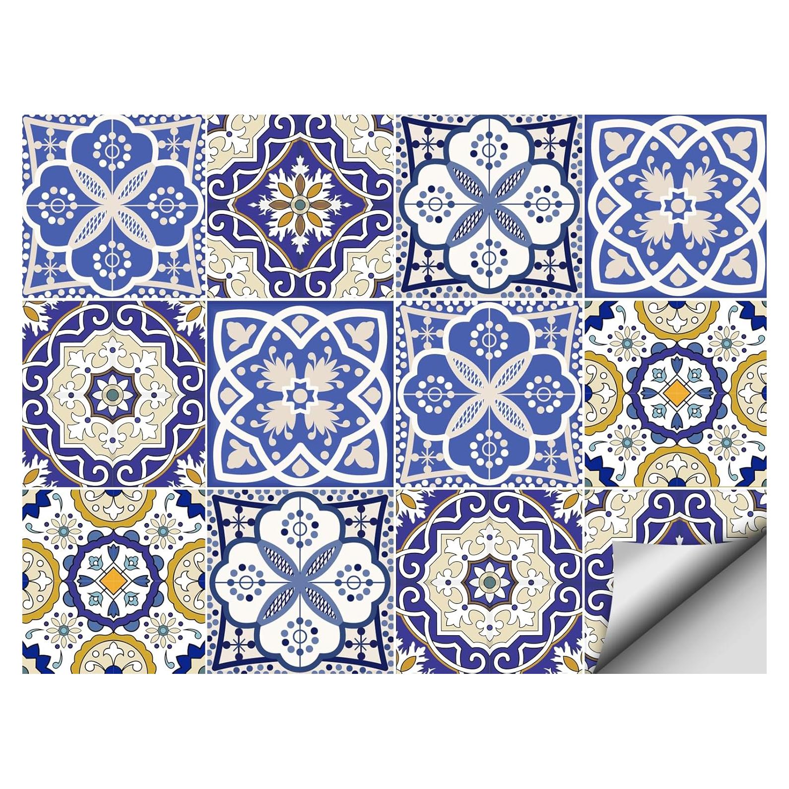 Calcomanías de Azulejos Retro 12 Pcs 10x10cm AWLZJZQA