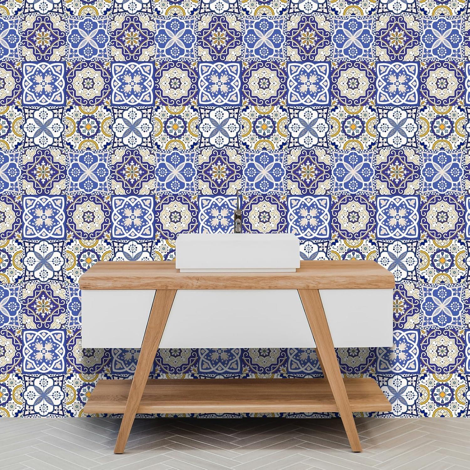 Calcomanías de Azulejos Retro 12 Pcs 10x10cm AWLZJZQA