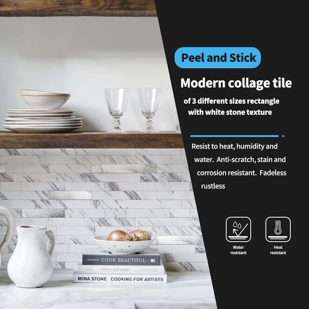 Azulejo Autoadhesivo Art3d 10 Hojas PVC 34x30 cm Blanco