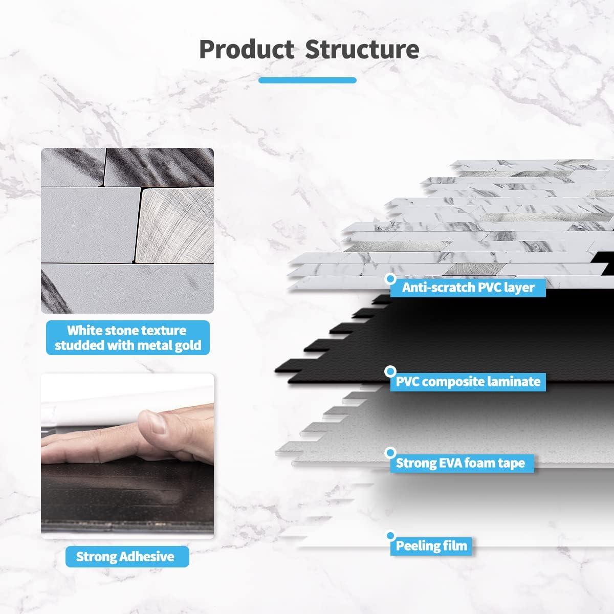 Azulejo Autoadhesivo Art3d 10 Hojas PVC 34x30 cm Blanco