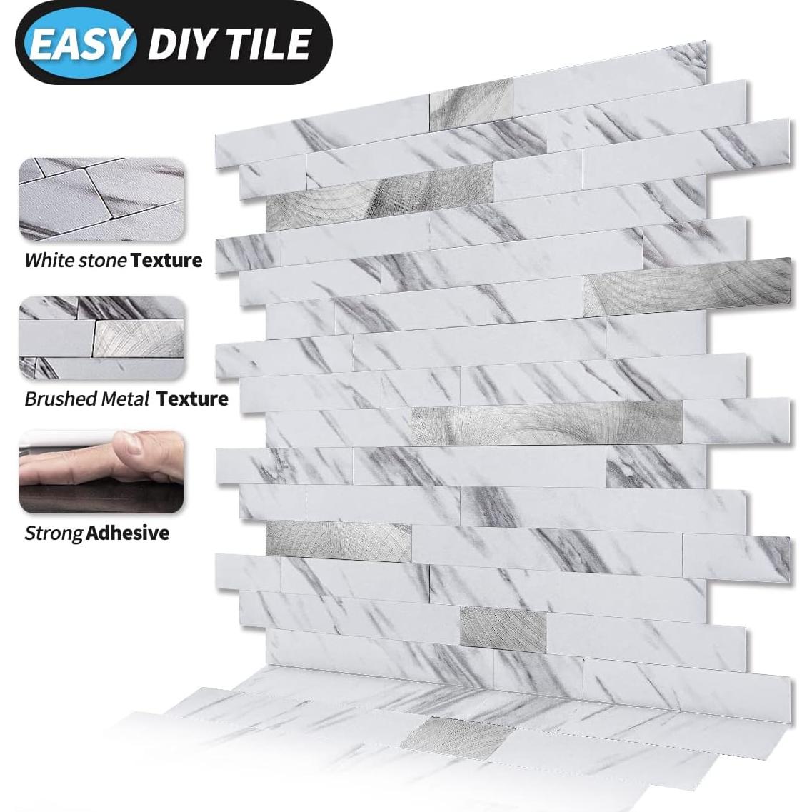 Azulejo Autoadhesivo Art3d 10 Hojas PVC 34x30 cm Blanco