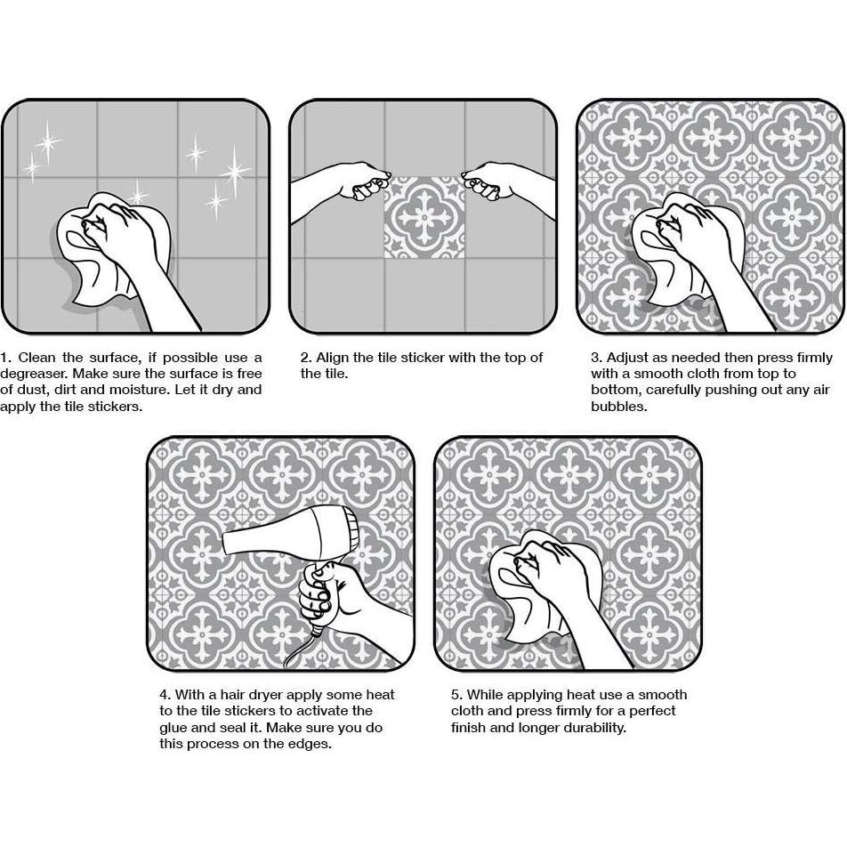 25 Calcomanías de Azulejo Mandala Jacklove 10x10cm Impermeables