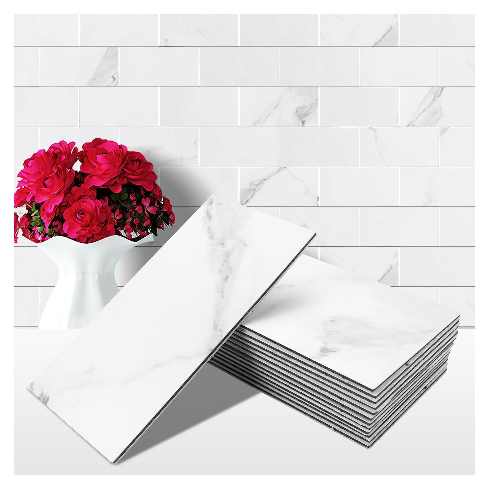 Azulejos Autoadhesivos STICKGOO 100 Piezas 15.24x7.62 cm PVC Mármol Blanco