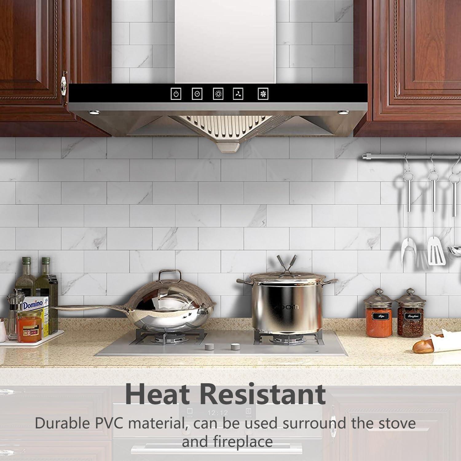 Azulejos Autoadhesivos STICKGOO 100 Piezas 15.24x7.62 cm PVC Mármol Blanco