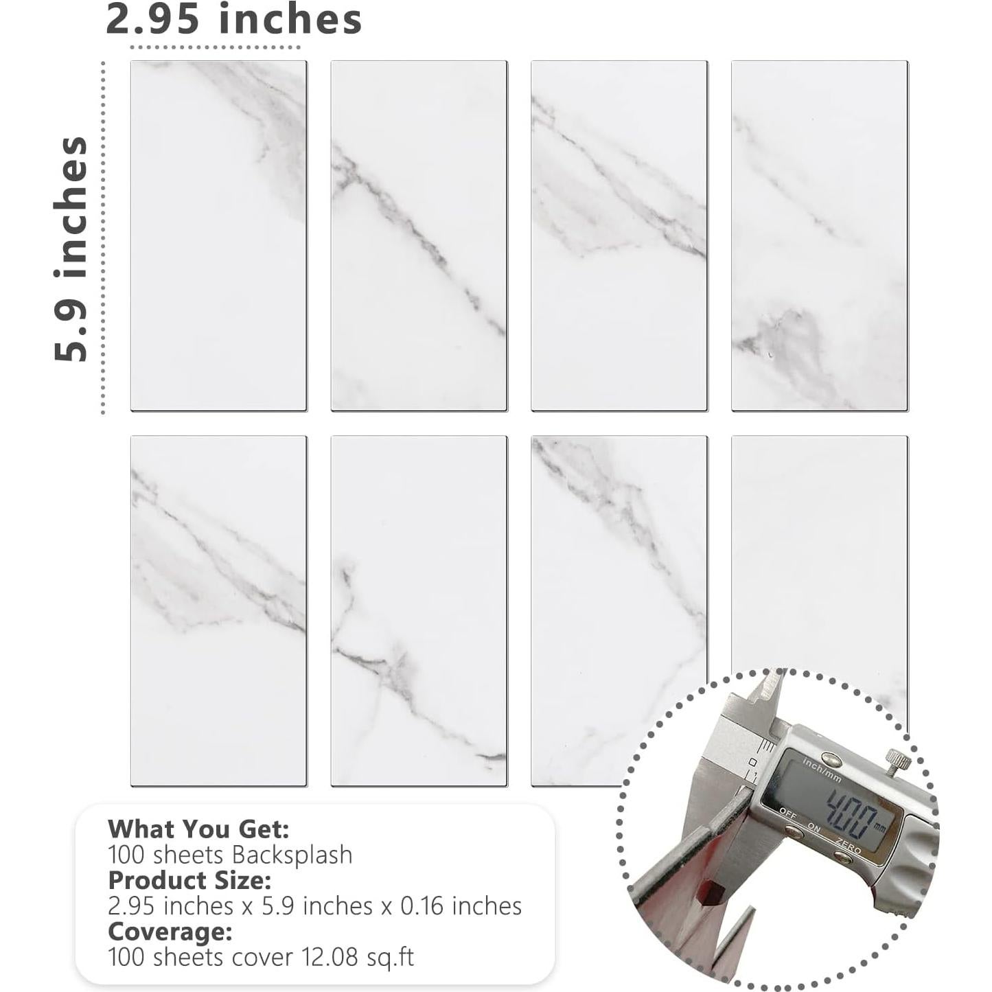 Azulejos Autoadhesivos STICKGOO 100 Piezas 15.24x7.62 cm PVC Mármol Blanco