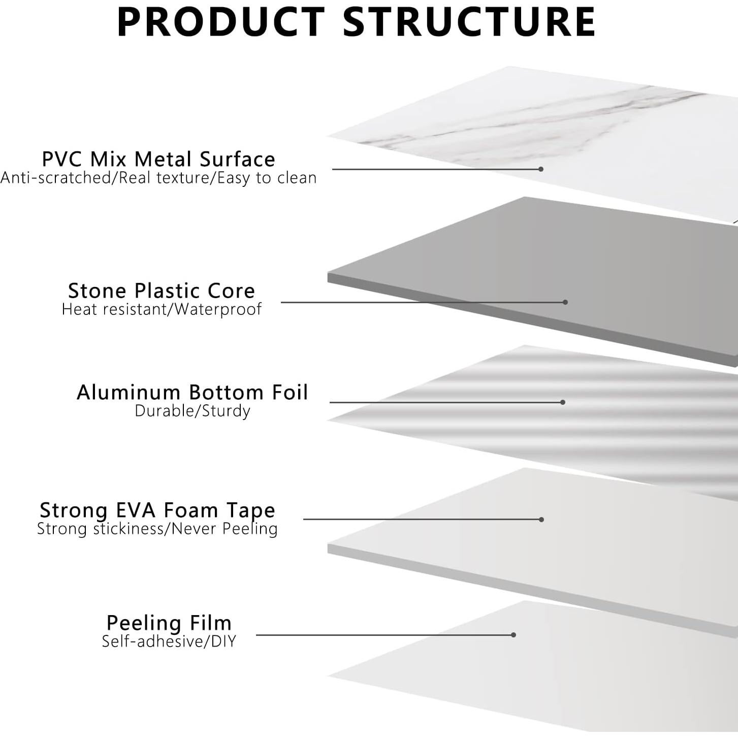 Azulejos Autoadhesivos STICKGOO 100 Piezas 15.24x7.62 cm PVC Mármol Blanco